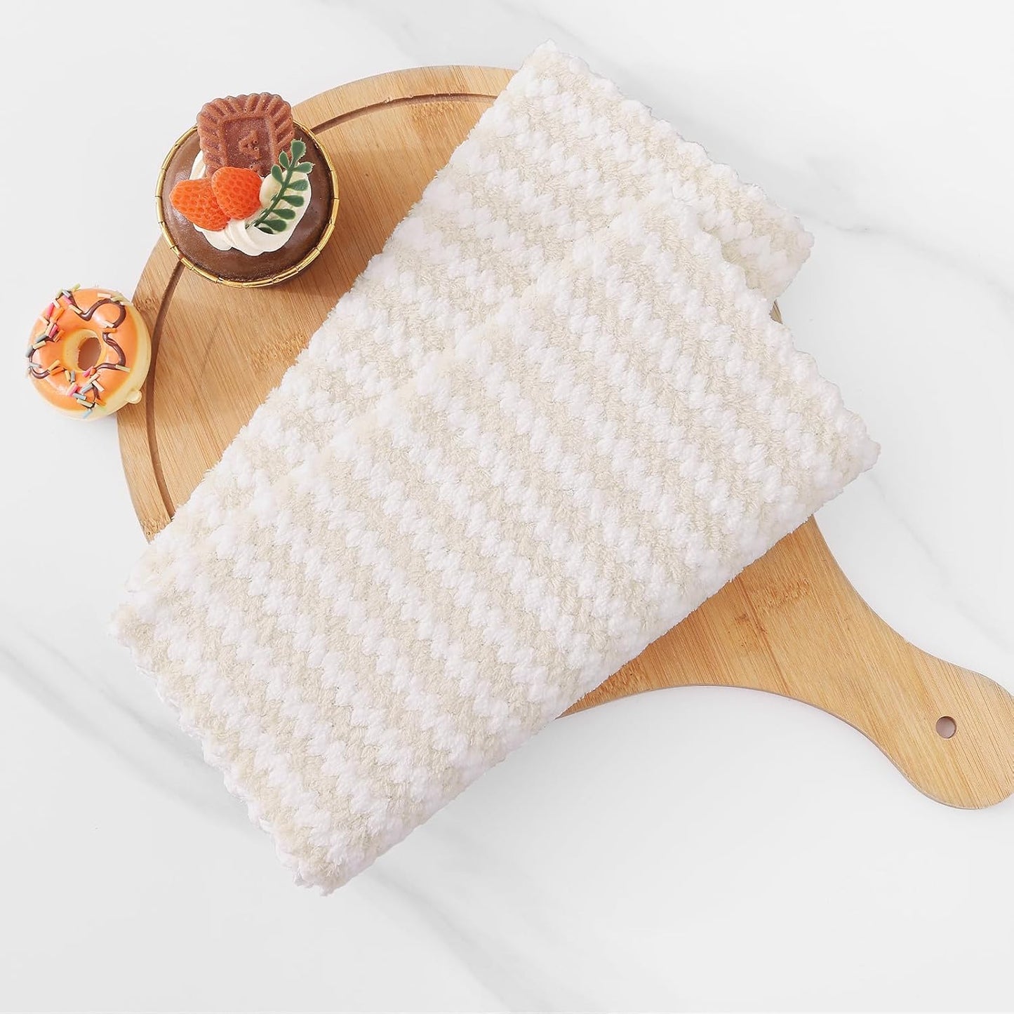 Homaxy Kitchen Towels(24 Pack, 10 x 20 inches), Ultra Soft and Absorbent Dish Towels, Reusable Fast Drying Microfiber Cleaning Cloth, Coral Velvet Wave Design No-lint, Beige