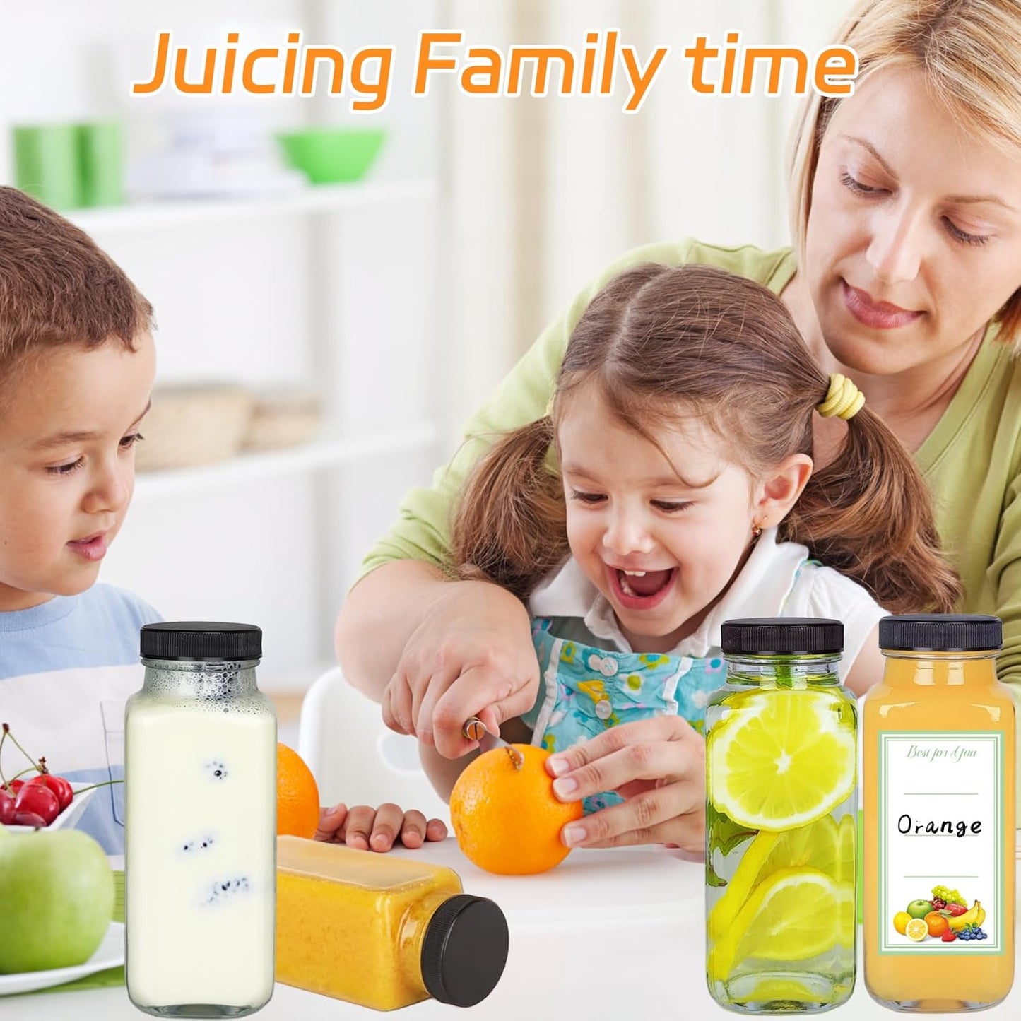 6 Pack 8oz Glass Juice Bottles with Lids, 250ml Reusable Glass Juicing Bottles, Square Drinking Jars Drink Containers with Caps for Water, Milk, Ginger, Kombucha, Beverages