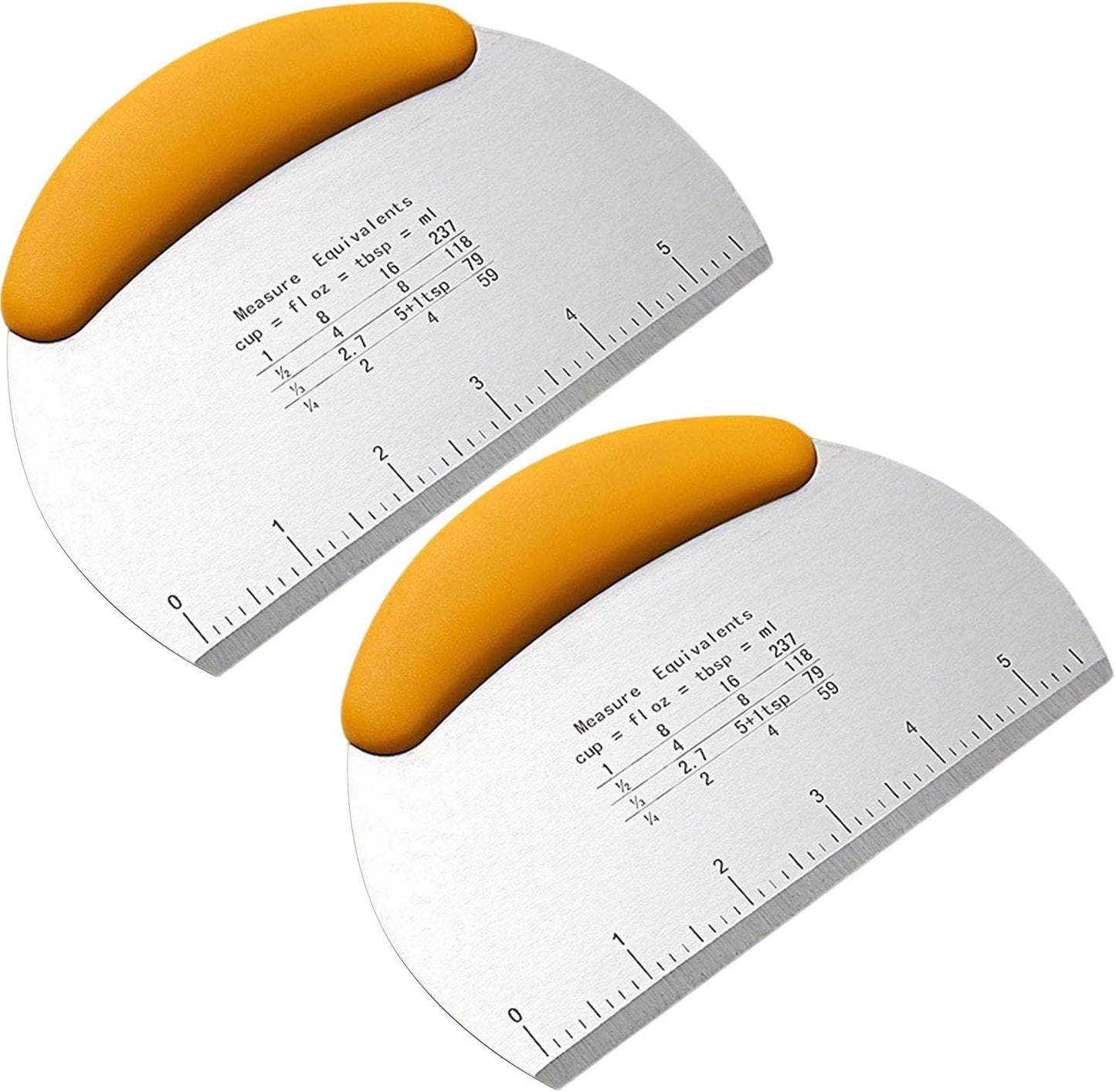 2PCS Dough Scraper Pastry Cutter Dough Cutter Stainless Steel Mirror Polished with Measuring Scale Multipurpose- Cake, Pizza Cutter Pastry Bread Separator Scale Knife (Yellow)