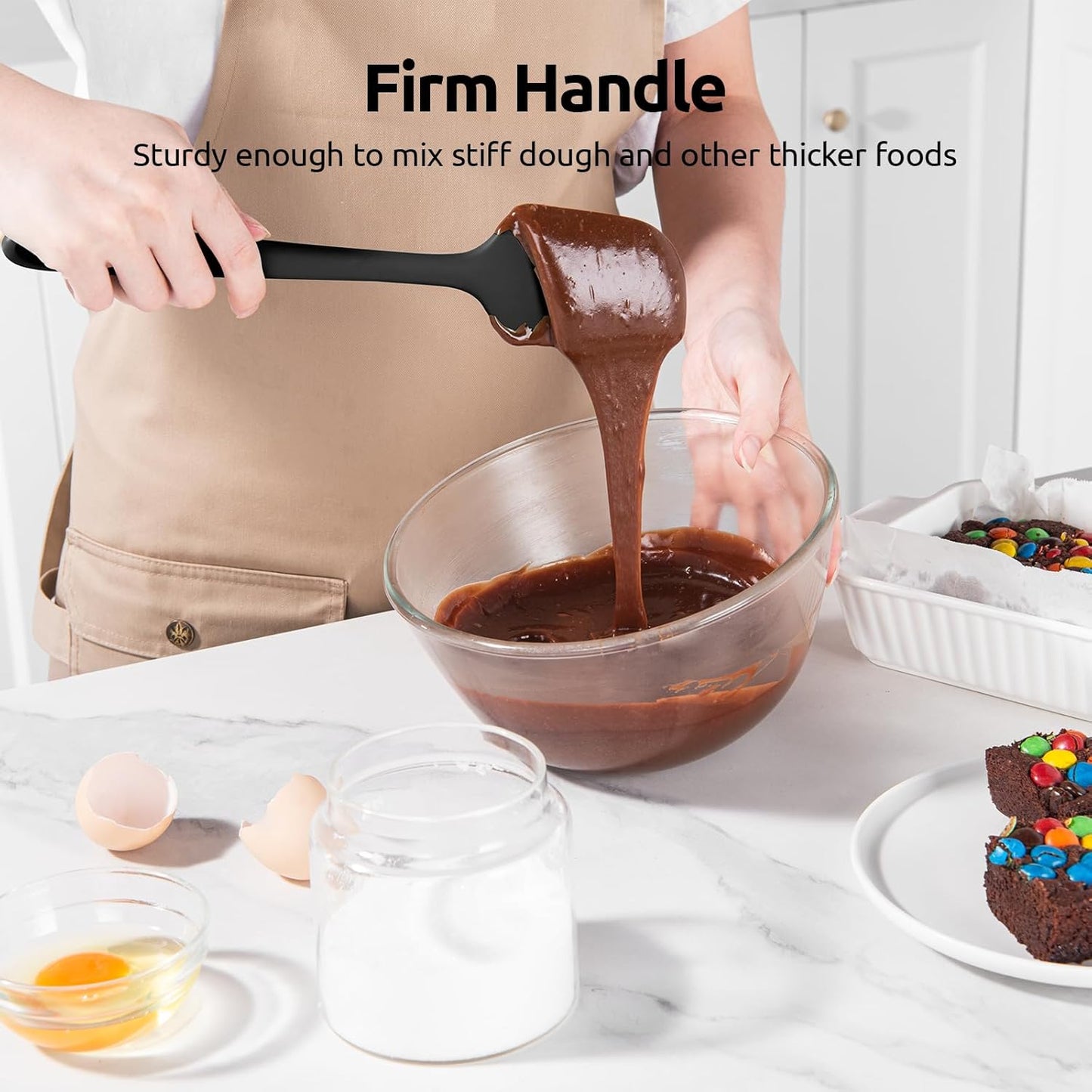 U-Taste Silicone Spatula Set, 600ºF High Heat Resistant, Seamless Food Grade Flexible Rubber Kitchen Cooking Mixing Baking Scraper for Nonstick Cookware Set of 3 (Black)