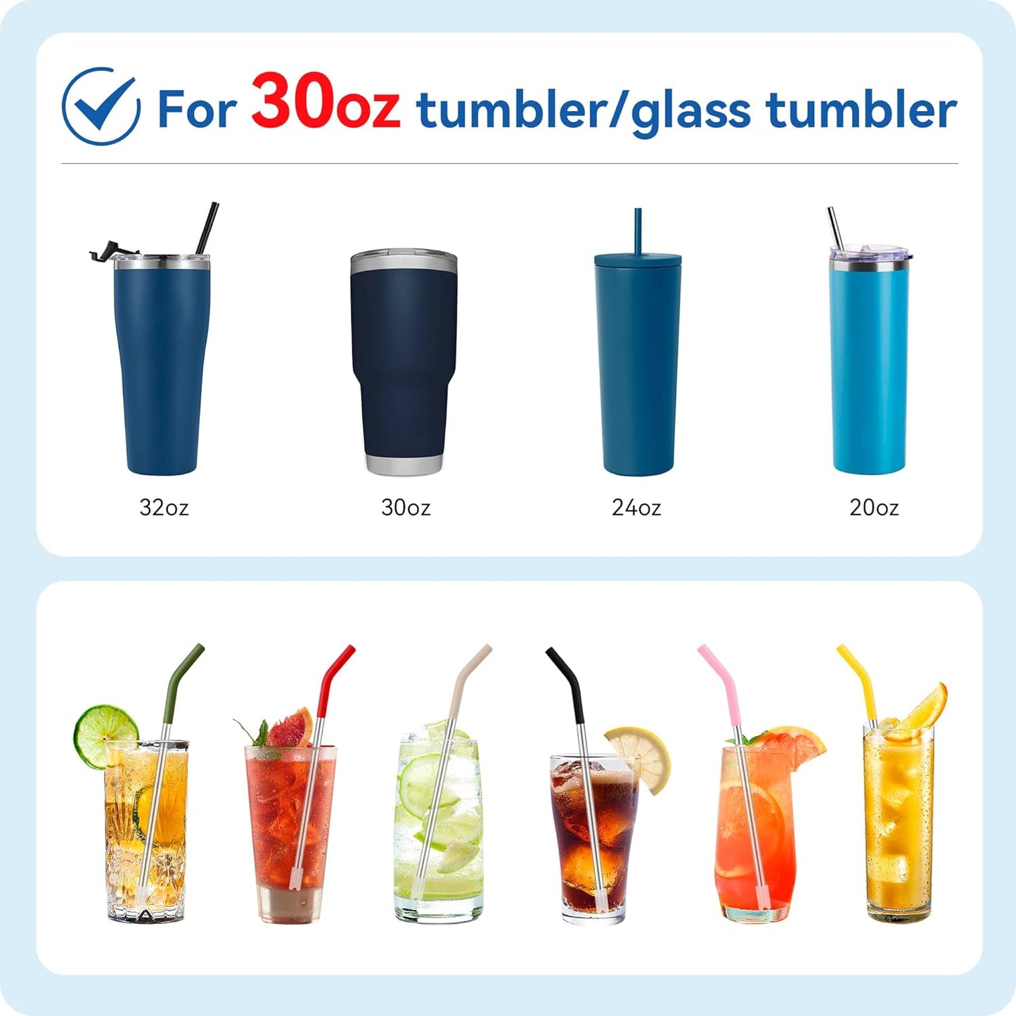 Reusable Stainless Steel Straws with Silicone Tip for Stanley 30oz, Metal Drinking Straws for 30oz Tumbler,3 Bent Tubes & 6 Tips& 1 Cleanr Brush (Ash)