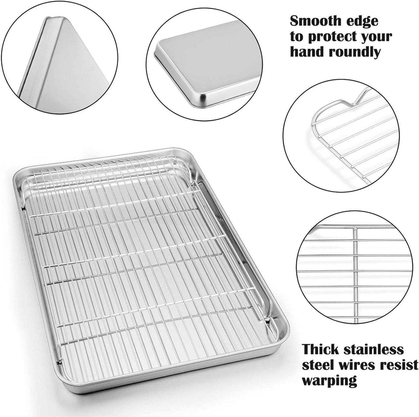 P&P CHEF 19.6 Inch Stainless Steel Baking Sheet with Rack Set (2 Pans+ 2 Racks), Cookie Sheets Baking Trays and Cooling Wire Racks, Oven & Dishwasher Safe, Pans with Flat Racks