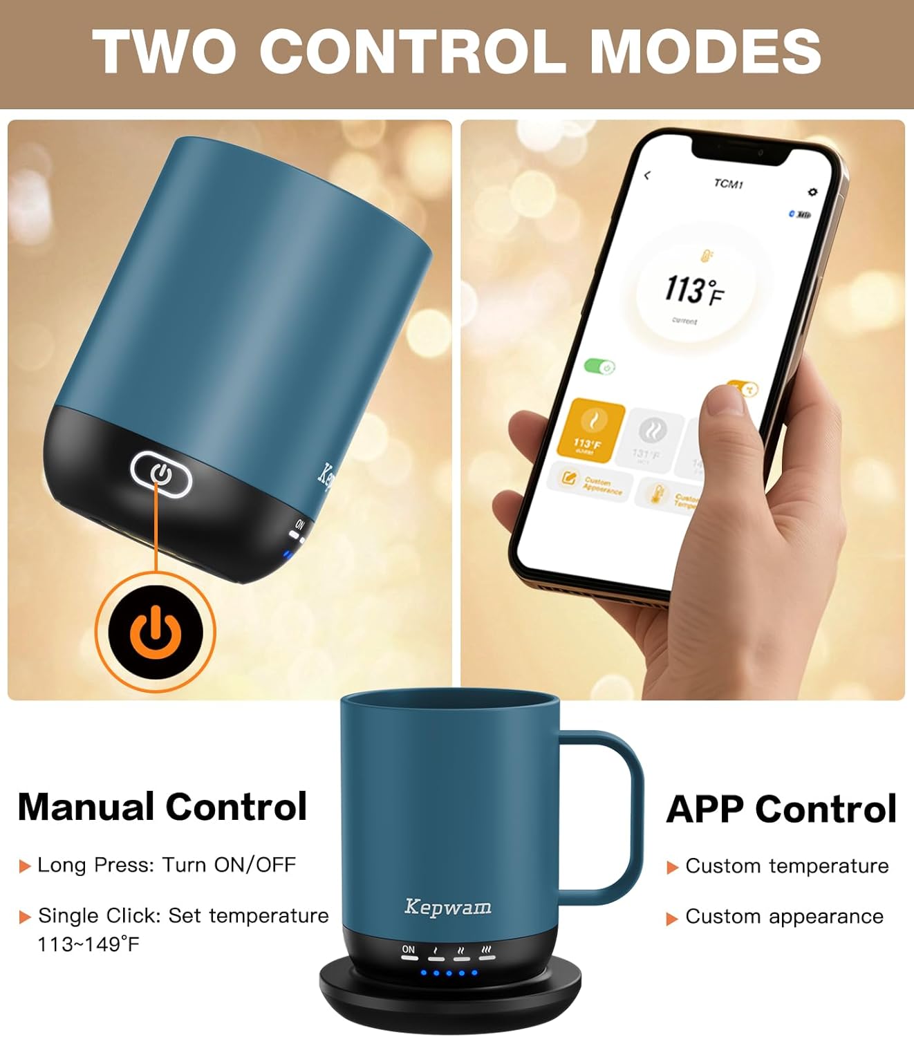 Heated Coffee Mug T1-14oz Fast Heating & Longer Battery Life Self Heating Coffee Mug Hot to 149℉ - Touch & App Controlled Mug Coffee and Hot Beverage Warmer, Gifts for Women and Men