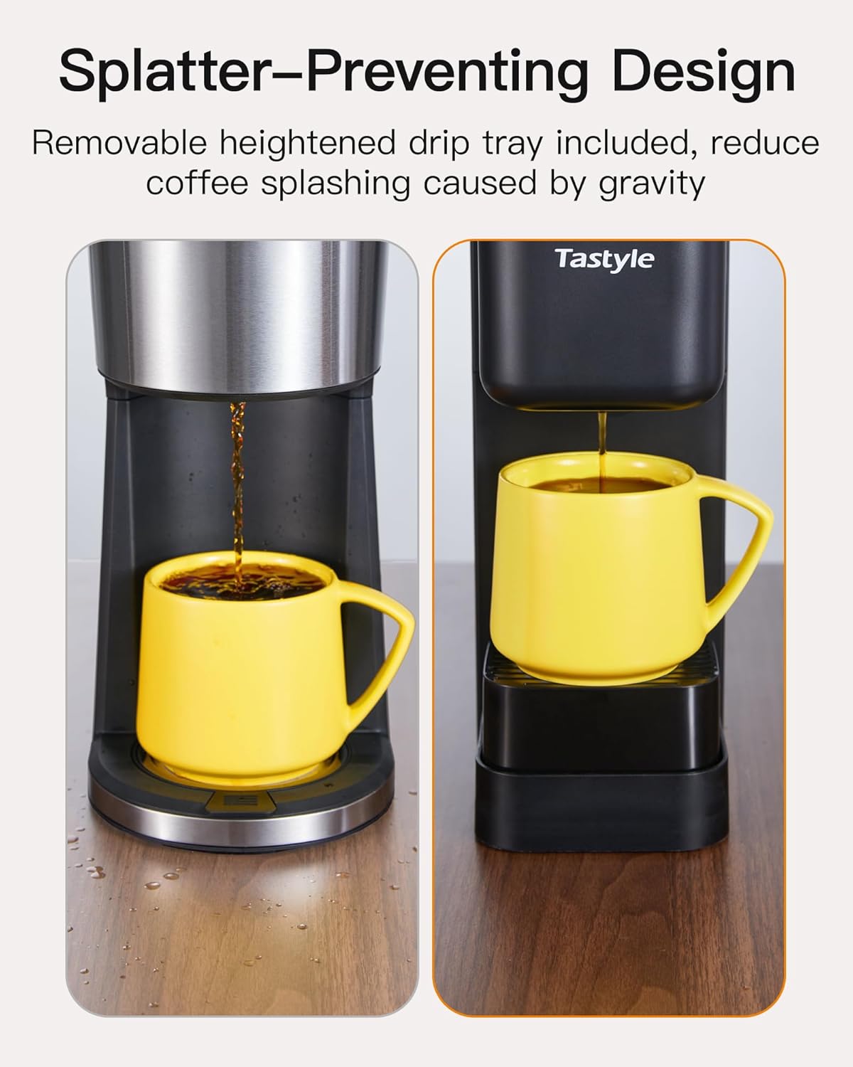 Single Serve Hot & Iced Coffee Maker with Strong Brew, 40oz Removable Reservoir, 6 Brew Sizes, Compatible with K Cup and Grounds, Compact for Home, Office, RV, Black & Gold (2.0 Version)