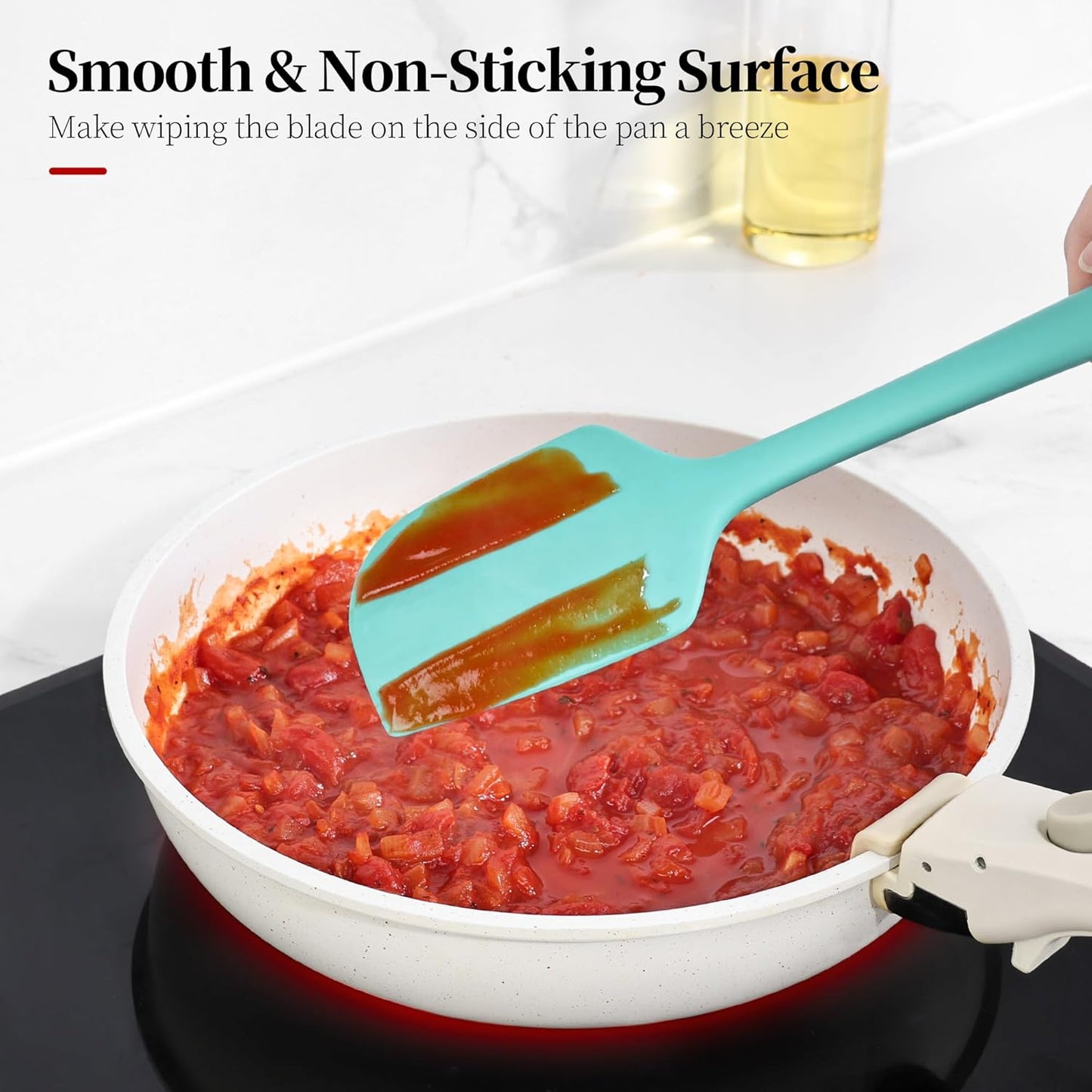 600ºF Heat Resistant Spatulas, High Heat Food Safe Semless Kitchen Silicone Scraper Set for Cooking Baking Mixing Scraping Stirring Nonstick Cookware Pan Bowl (4Pcs,Aqua Sky)