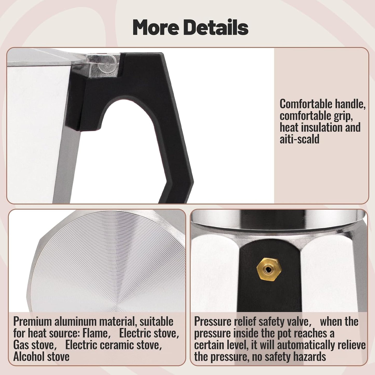 3 Cup Aluminum Moka Pot Classic Stovetop Espresso Coffee Maker 150ml 5oz Coffeemaker Percolator Mocha Pot Greca Coffee Maker Cafe Makers for Italian and Cuban Café Brewing Silver