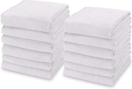 kimteny 13x28 Inches Kitchen Cloth Dish Towels, 400 GSM Premium Dishcloths, Super Absorbent Coral Velvet Microfiber Cleaning Cloths, Fast Drying Rags for Washing Dishes (12 Pack, White)