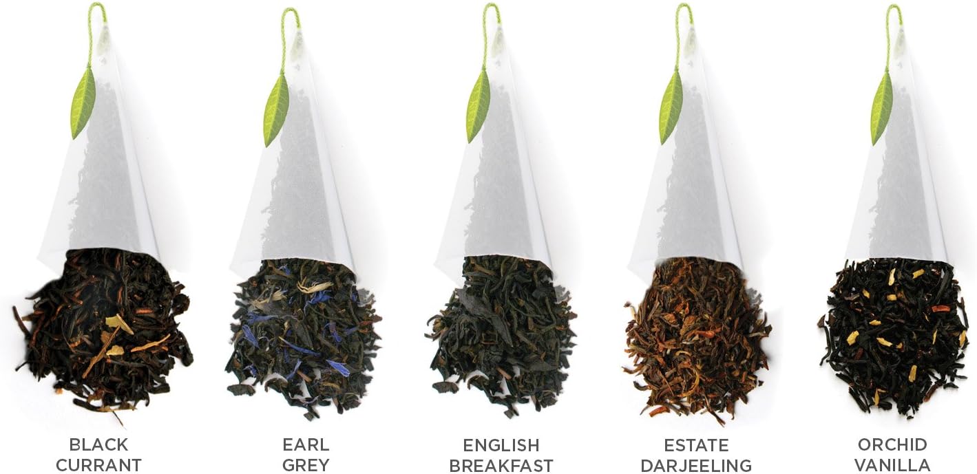 Tea Forte Assorted Black Tea Presentation Box Tea Gift Set Sampler, 20 Count, 2 of Each Variety Individually Wrapped Handcrafted Pyramid Infuser Bags