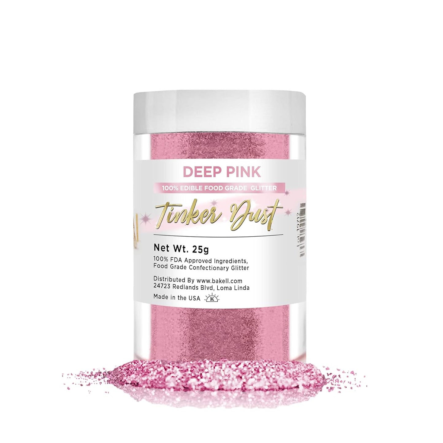 BAKELL Deep Pink Edible Glitter, 25 Grams | TINKER DUST Edible Glitter | KOSHER Certified | 100% Edible Glitter | Cakes, Cupcakes, Cake Pops, Drinks, Dessert Vegan Glitter & Dusts (25g, Deep Pink)