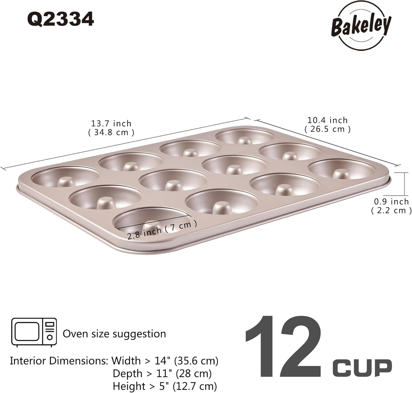 Donut Pan, 12-Cavity Non-Stick Dount Mold Cake Pan Pattern Doughnut Bakeware for Oven Baking (Champagne Gold)