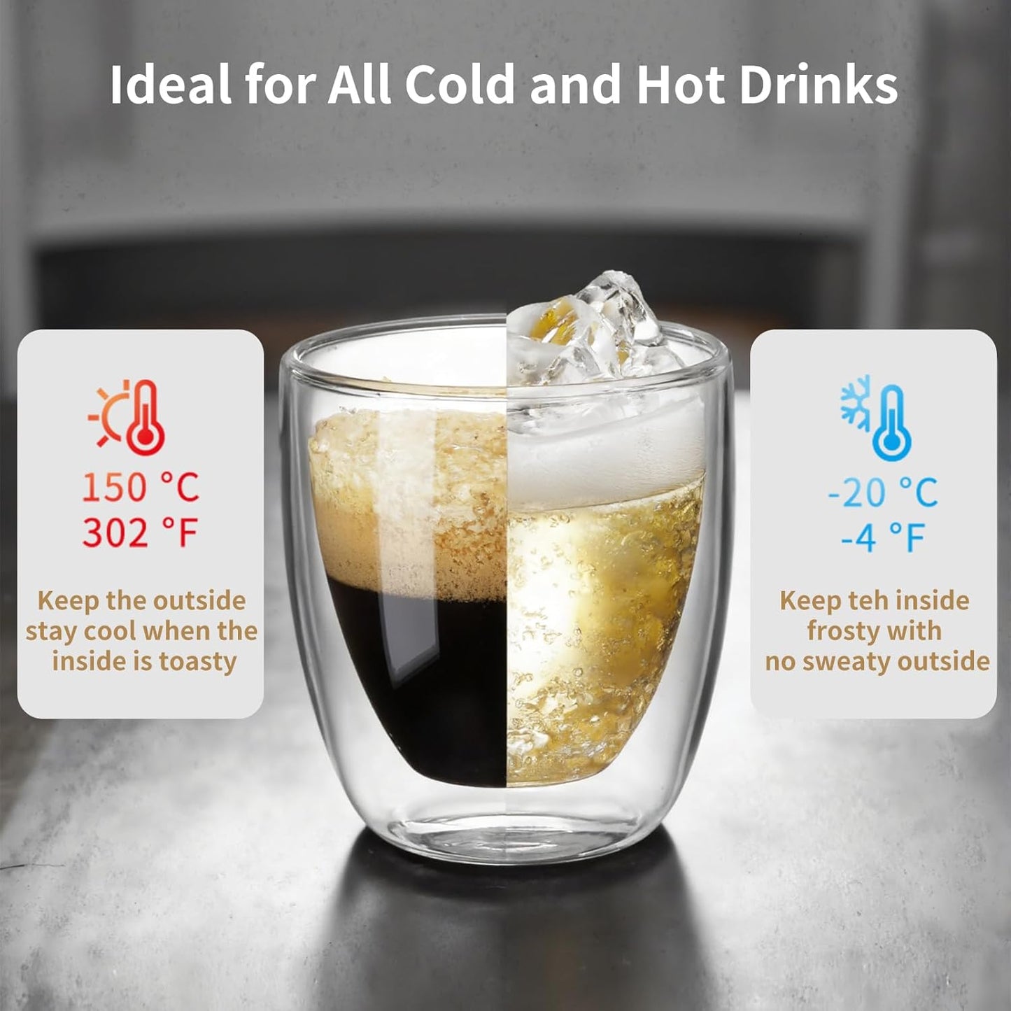 10oz Double Wall Espresso Cups Set of 4, Clear Expresso Shots Cup, Double Wall Insulated Espresso Mugs, 300 ML Tazas de Cafe Expreso, Microwave Dishwasher Safe,Suit for Espresso Machine