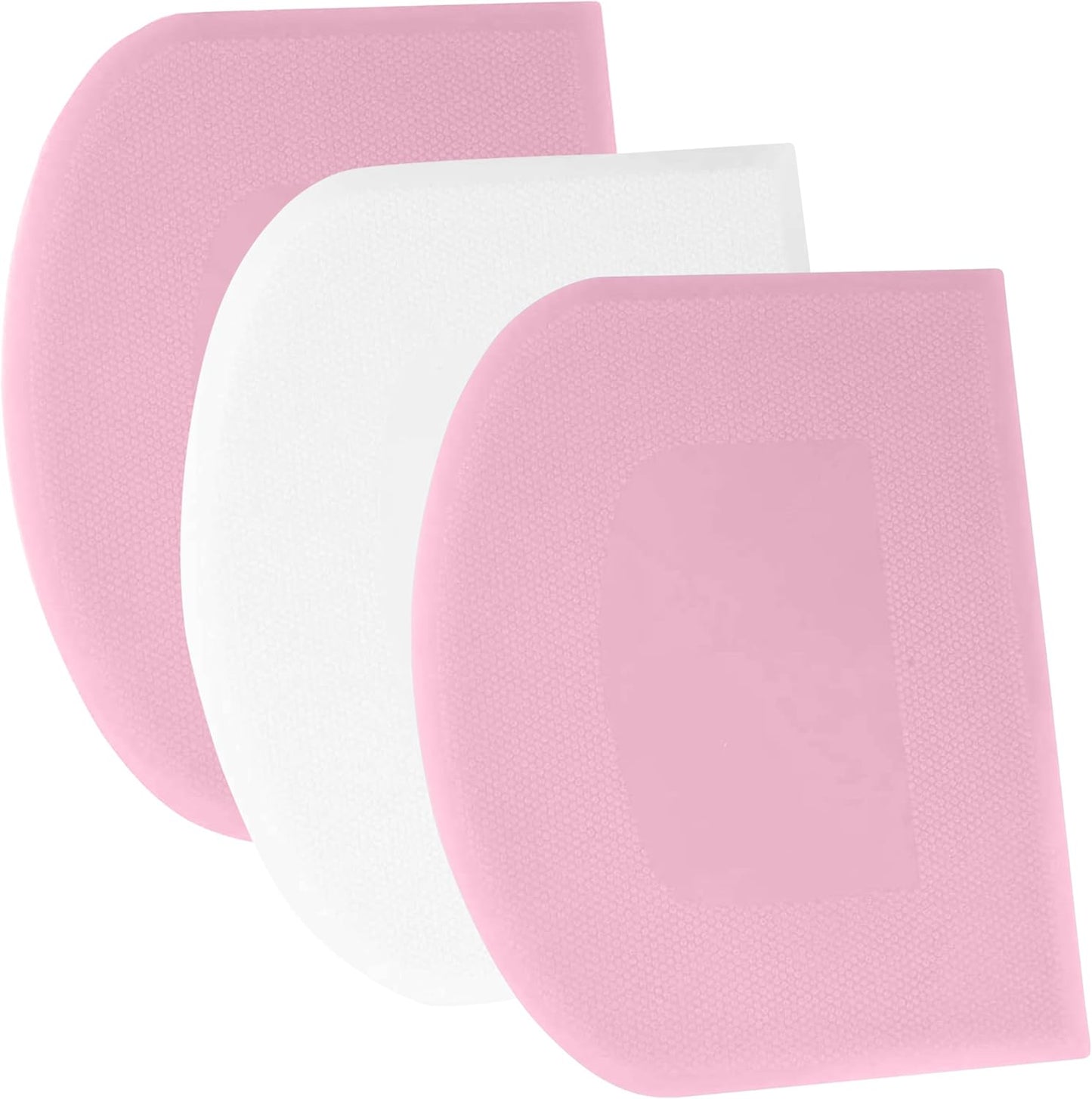 SURDOCA Dough Scraper Bench Scraper - 3P 7.1x4.9" Plastic Flexible Bowl Scraper, Sharp Edge & Angles Cake Scraper. Non-Slip Bakeware Decorating Tools Sculpting & Modeling Tools - Pink+White+Pink
