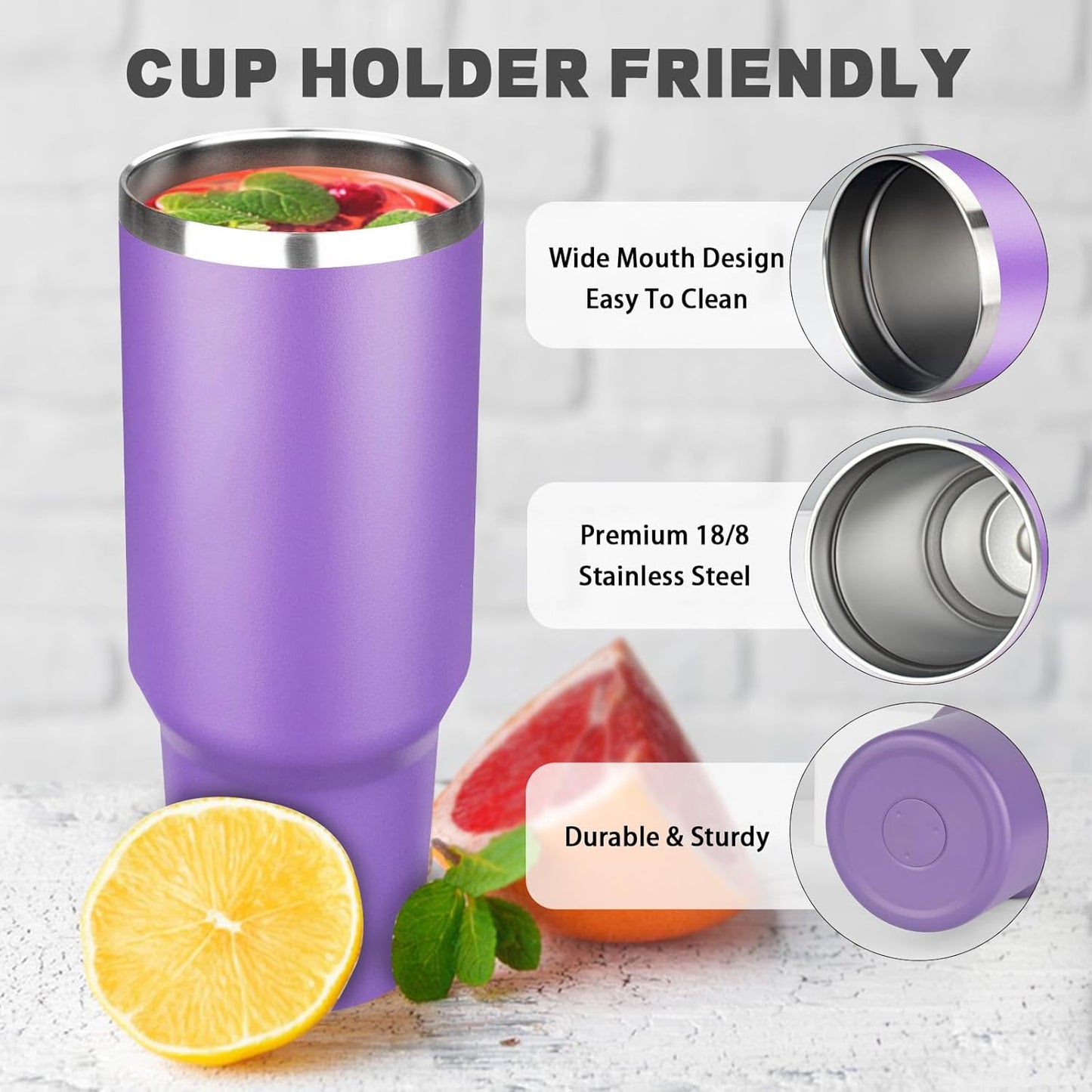 40 oz Tumbler with Lids and Straws, Stainless Steel Insulated Coffee Tumbler, Double Wall Vacuum Insulated Travel Mug Cup, Leakproof Thermal Coffee Cup for Hot and Cold Drinks (Purple)