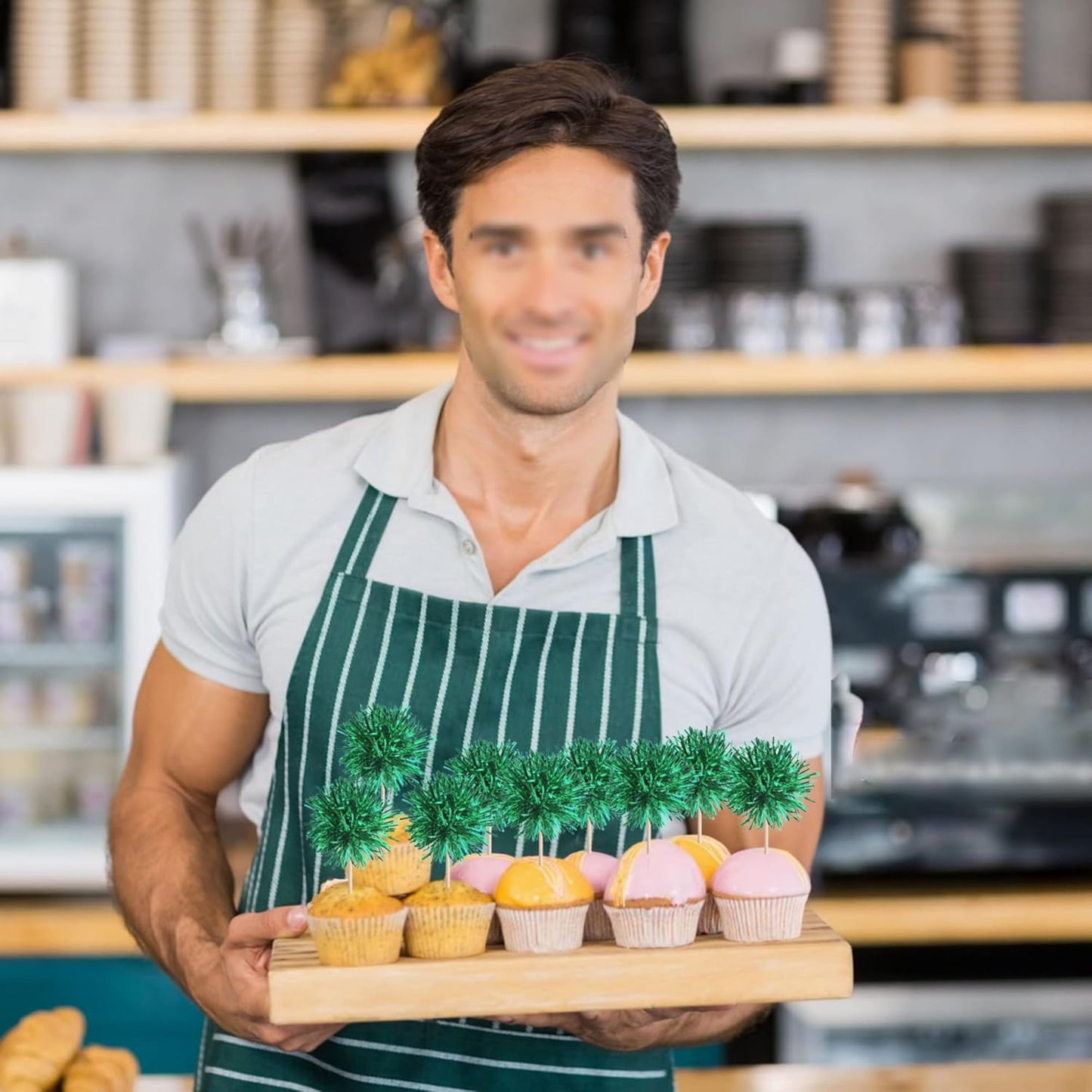 40 PCS Foil Firework Cupcake Toppers Green Sparkler Cupcake Picks Sparkle Tinsel Fireworks Decorations Cocktail Fruit Toothpick for Firework Theme Birthday Wedding Graduation Party Decoration Supplies