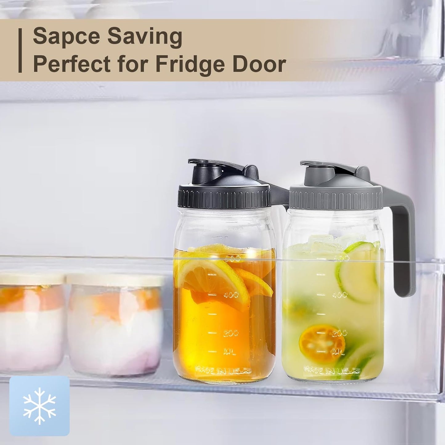 Creamer Pitcher Jar with Lid - 2 Pack No Leak 32oz Airtight Mason Jar with Pour Spout Lid, Classic Wide Mouth Jug Easy to Clean, Ideal for Coffee, Breastmilk, Iced & Sun Tea, Juices