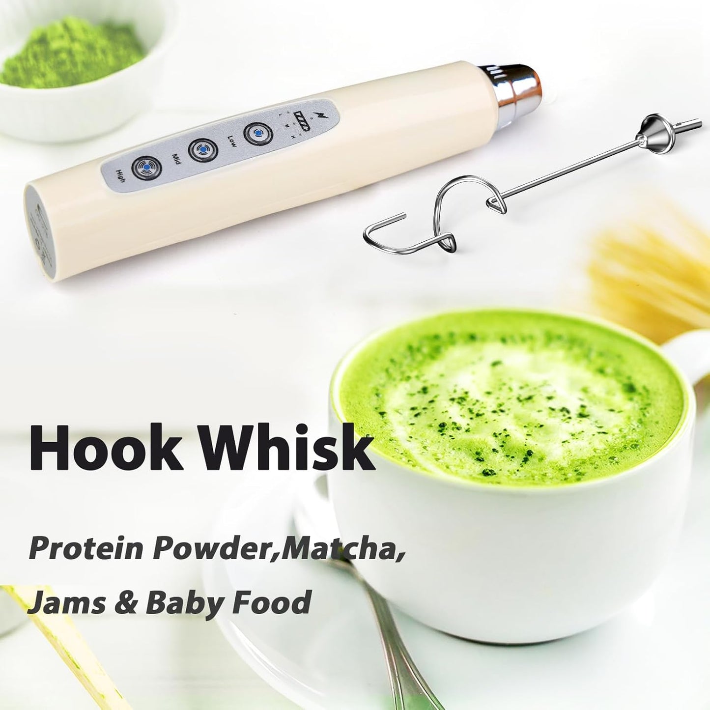 Milk Frother Rechargeable Handheld for Coffee-Drink Mixer 3 Speed Adjustable, Frother Wand with 3 Stainless Whisks, Electric Foam Maker, Electric Whisk for Latte Cappuccino Matcha Egg