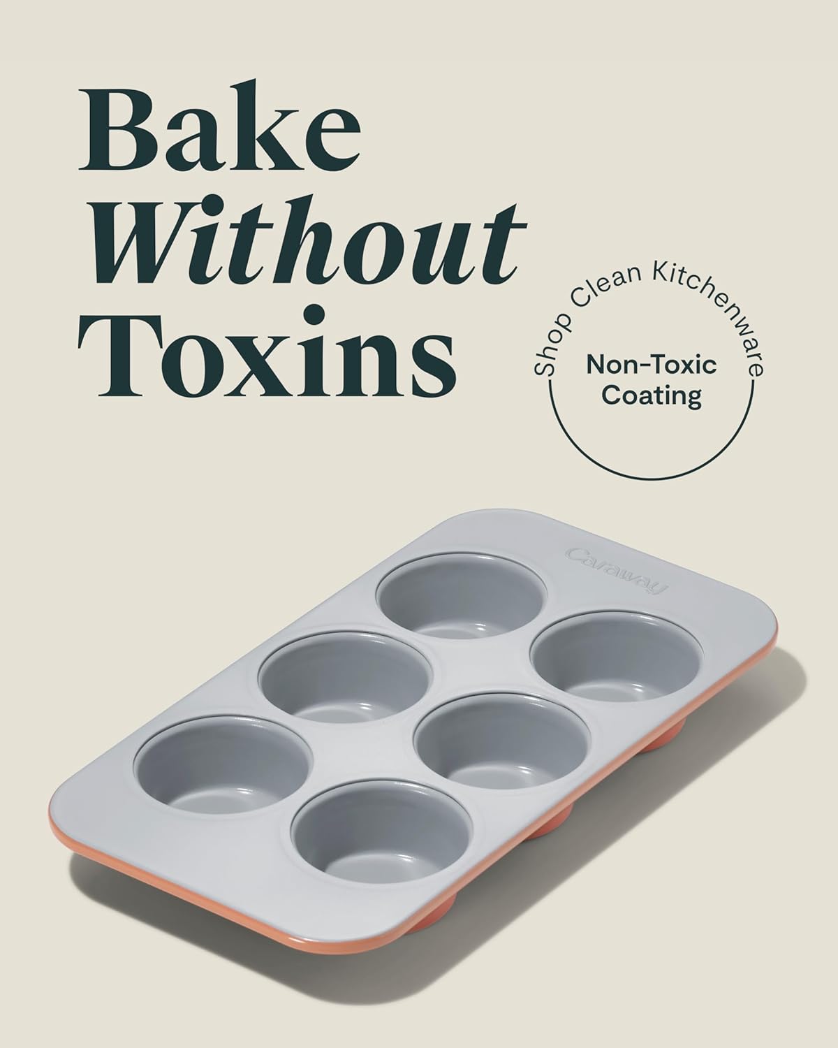 Caraway Nonstick Ceramic 6 Cup Muffin Pan Duo – Non-Toxic, PTFE & PFOA Free – Oven Safe – Aluminized Steel Core – Small Muffin Pan for Baking Cupcakes, Muffins & More - Perracotta