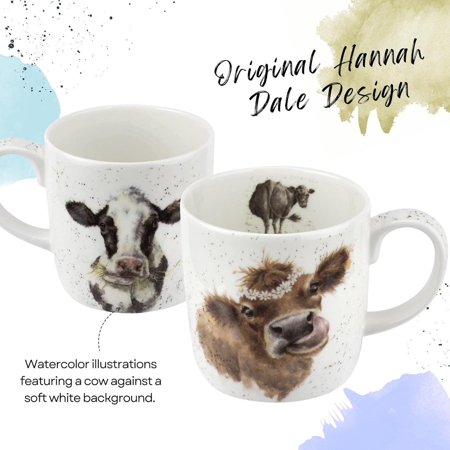 Royal Worcester Wrendale Designs 14 oz Mug, Daisy Chain with Cow Illustration - Floral Animal Mug for Cottagecore Kitchens - Microwave, Dishwasher, Freezer Safe Fine Bone China Drinkware
