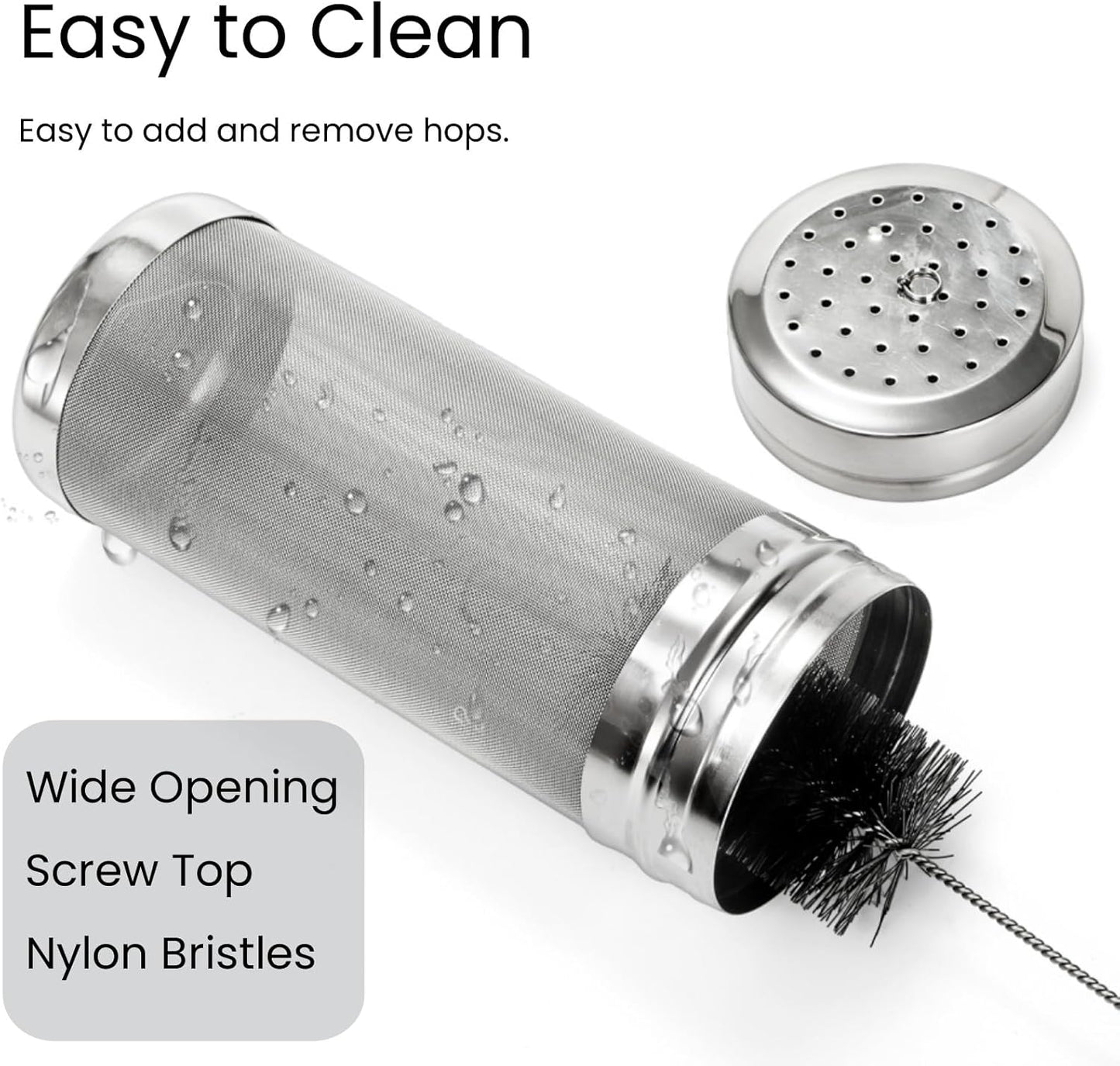 2 Pack Beer Dry Hopper Filters, 2.8 x 7 inch 300 Micron Mesh Hop Strainer with Lid, Stainless Steel Beer Hop Spider with Nylon Bristles, Brewing Filters Straining Keg for Home Coffee Wine Juice