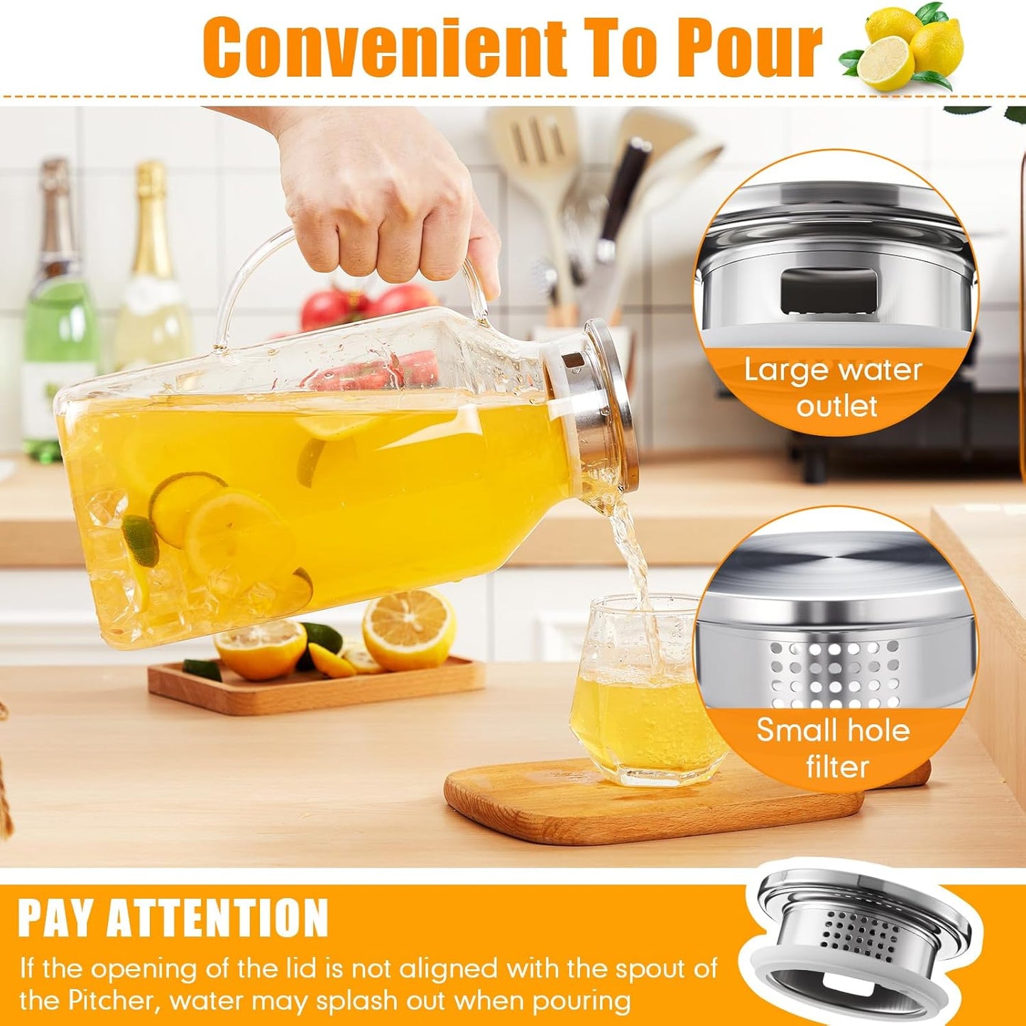 Honeydak 2 Pack 3 Liters 100 oz Column Glass Pitcher with Lid and Handle, Glass Water Jars Carafe Jug for Hot/Cold Drinks, Tea, Beverages, Parties and Picnics