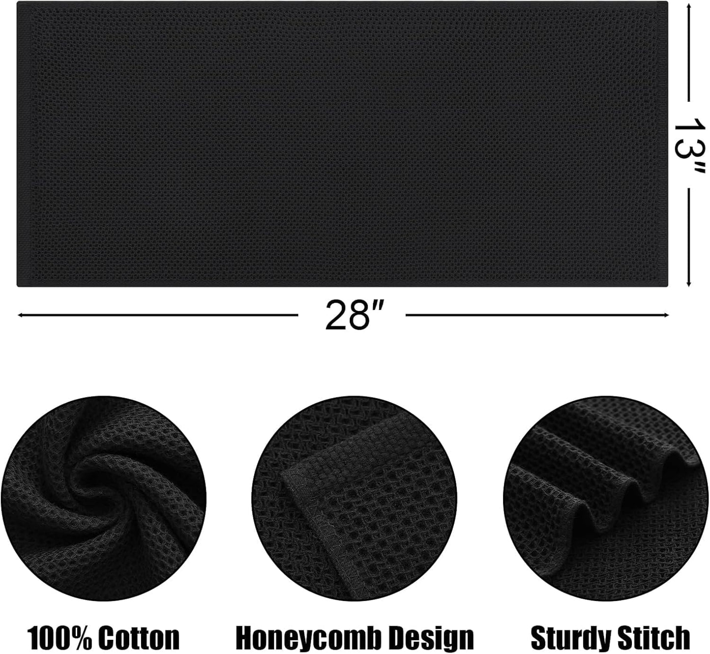 Kitinjoy 100% Cotton Waffle Weave Kitchen Towels, 12-Pack Super Soft and Absorbent Kitchen Dish Towels for Drying Dishes, Kitchen Hand Towels, 13 in x 28 in, Black