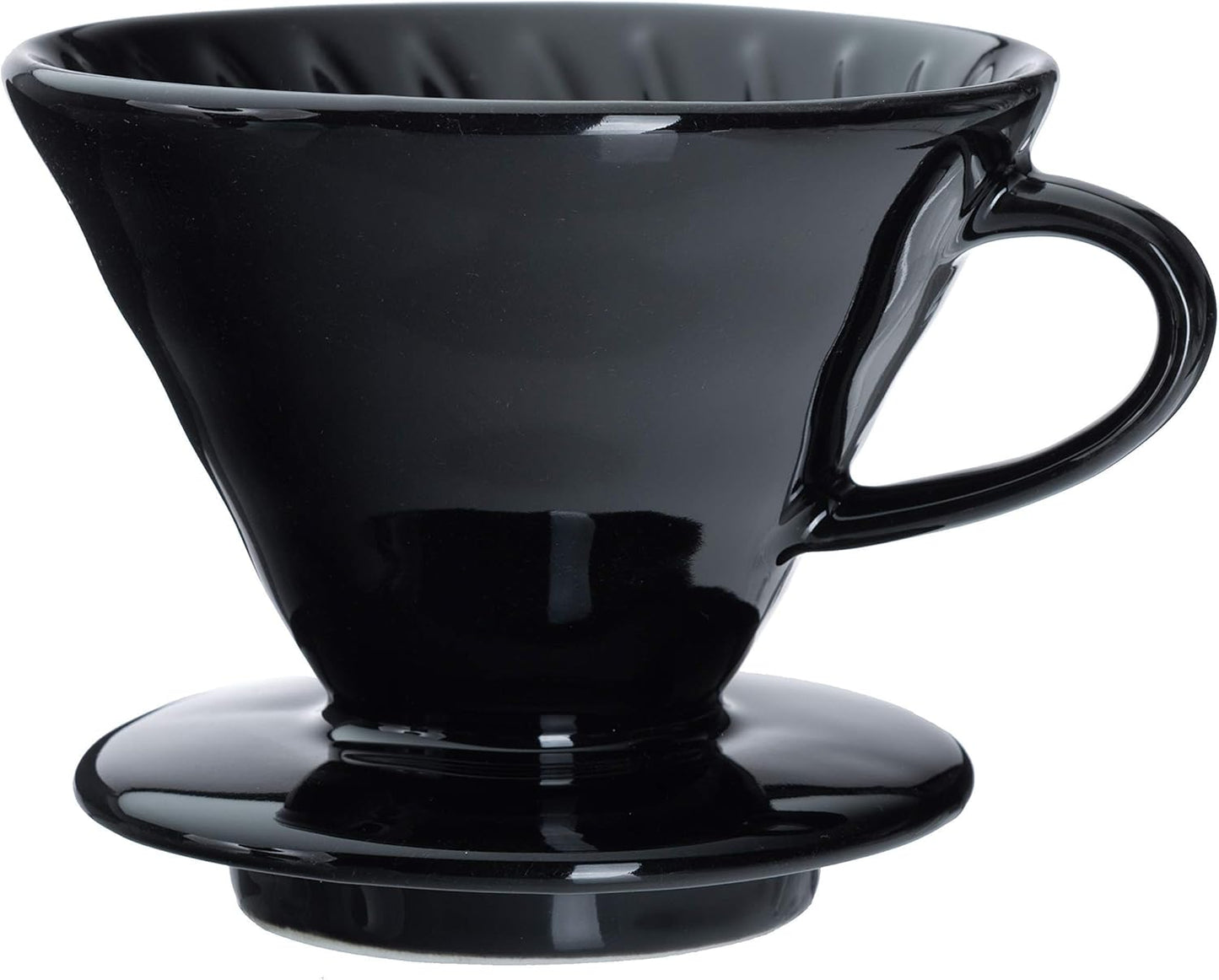 Pour Over Coffee Dripper - Ceramic Slow Brewing Accessories for Home, Cafe, Restaurants - Easy Manual Brew Maker Gift - Strong Flavor Brewer - V01 Paper Cone Filters - Black, 1 Cup