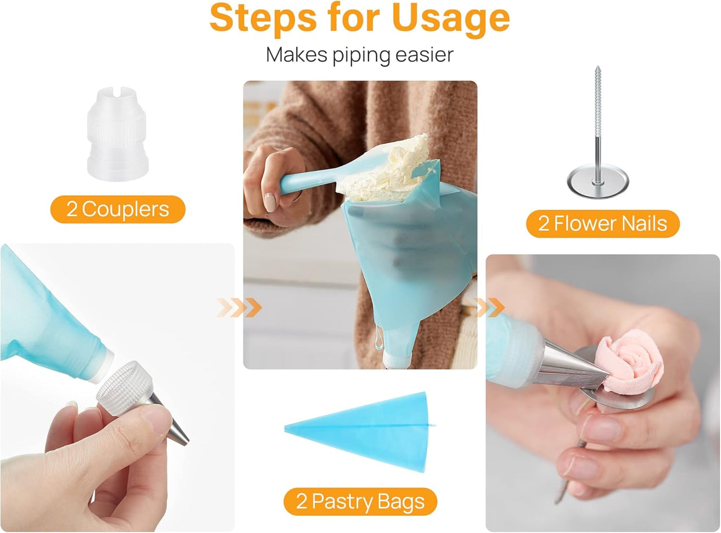 Kootek 42pcs Piping Bags and Tips Set, Cake Decorating Supplies Kits for Baking with 36 Numbered Frosting Icing Tips, 2 Reusable Pastry Bags, Easy Carry Storage Box and Other Baking Tools