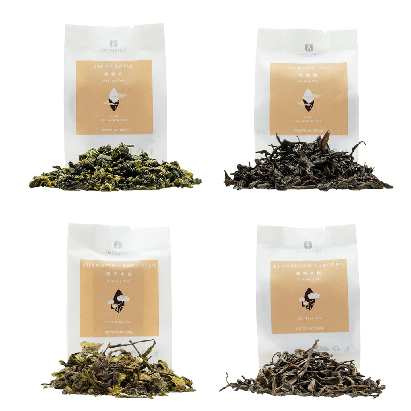 iTeaworld New Chinese Oolong Tea Sampler - 4 Flavors loose leaf Oolong tea Bag Sampler - Chinese Tea With Mediumly Caffeinated, High Mountain Tea, No Sweetener for Health Come with 20 Tea Bags, 3.5oz
