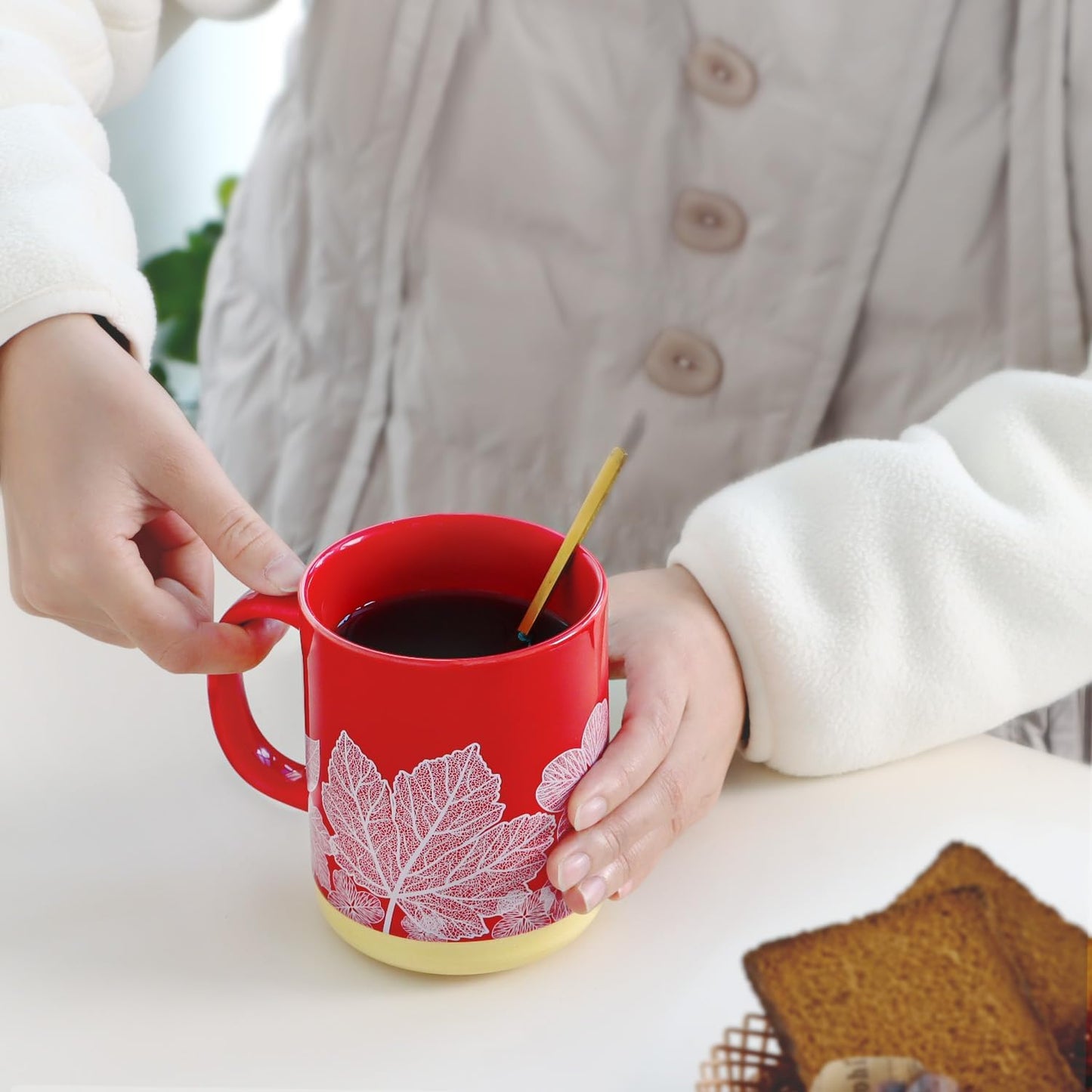 17 oz Large Coffee Mug with Handle Tea Cup Novelty Coffee Cup for Men Women Office Work.Microwave and Dishwasher Safe, Red