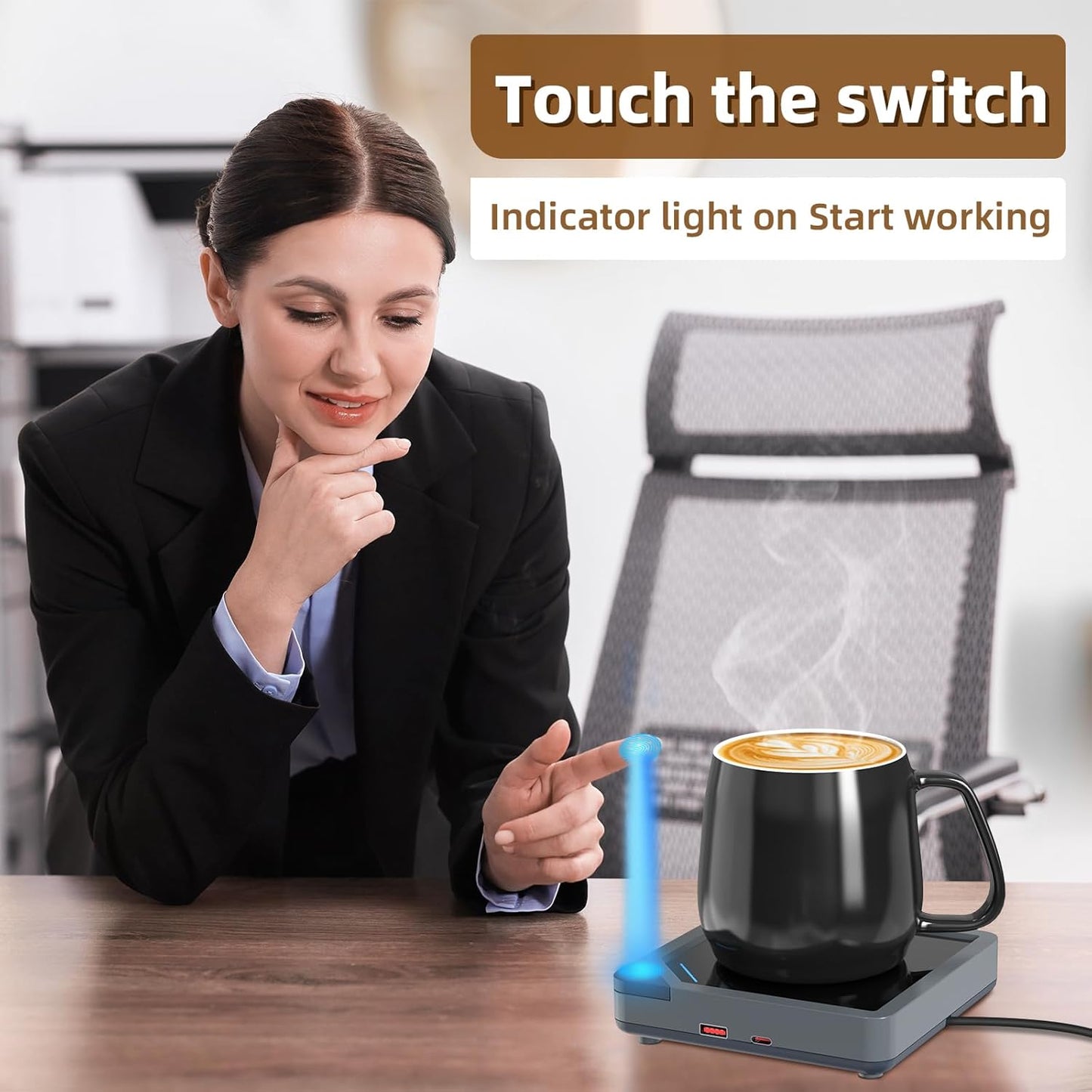 Coffee Mug Warmer with 2 USB Charging Ports: Auto Shut-Off Candle Wax Warmer - Heated Beverage Coffee Accessories for Home Office Desk - U1 Gray