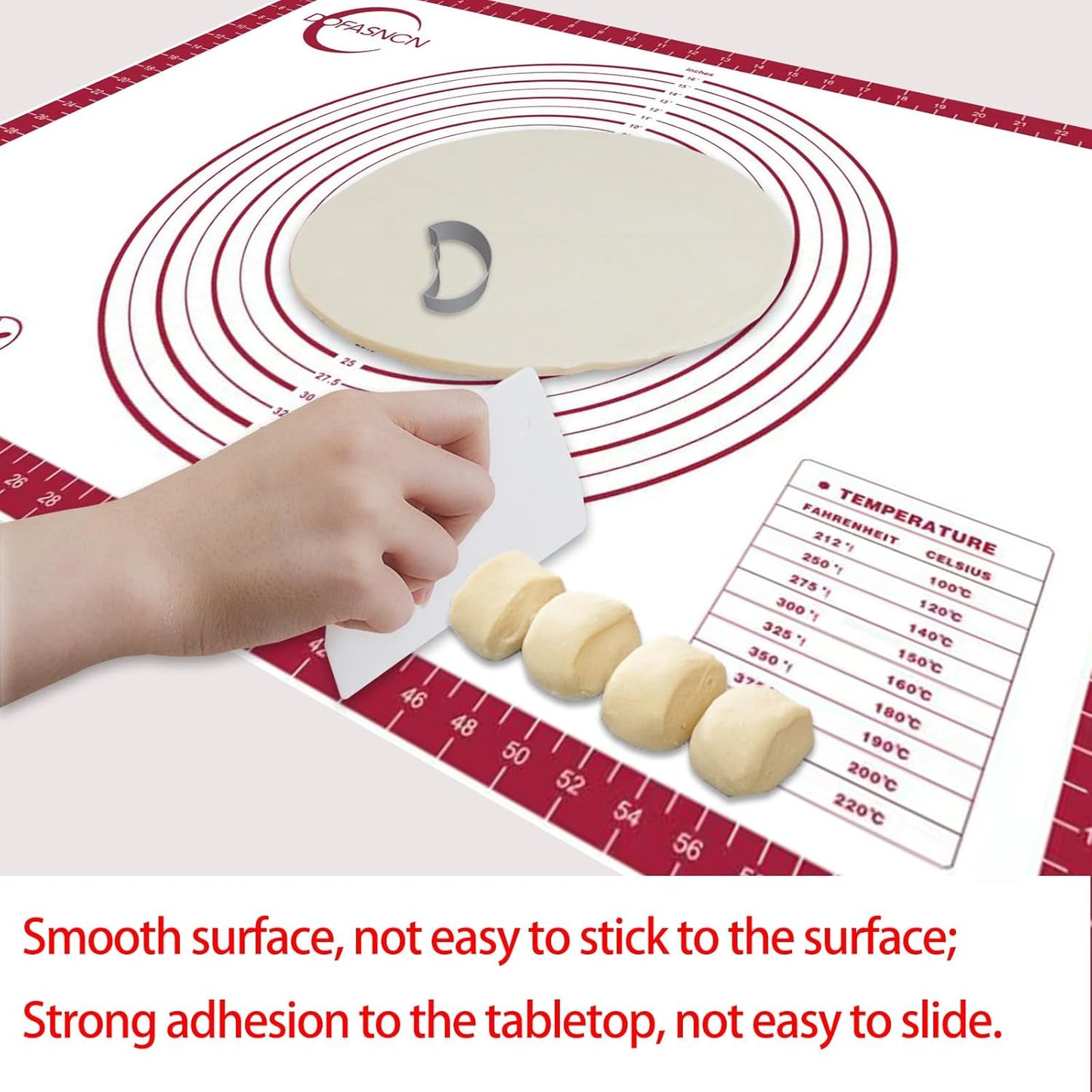 Large Silicone Pastry Mat for Rolling Dough Non Slip Non Stick Silicone Mats for Kitchen Counter 28x20"Red