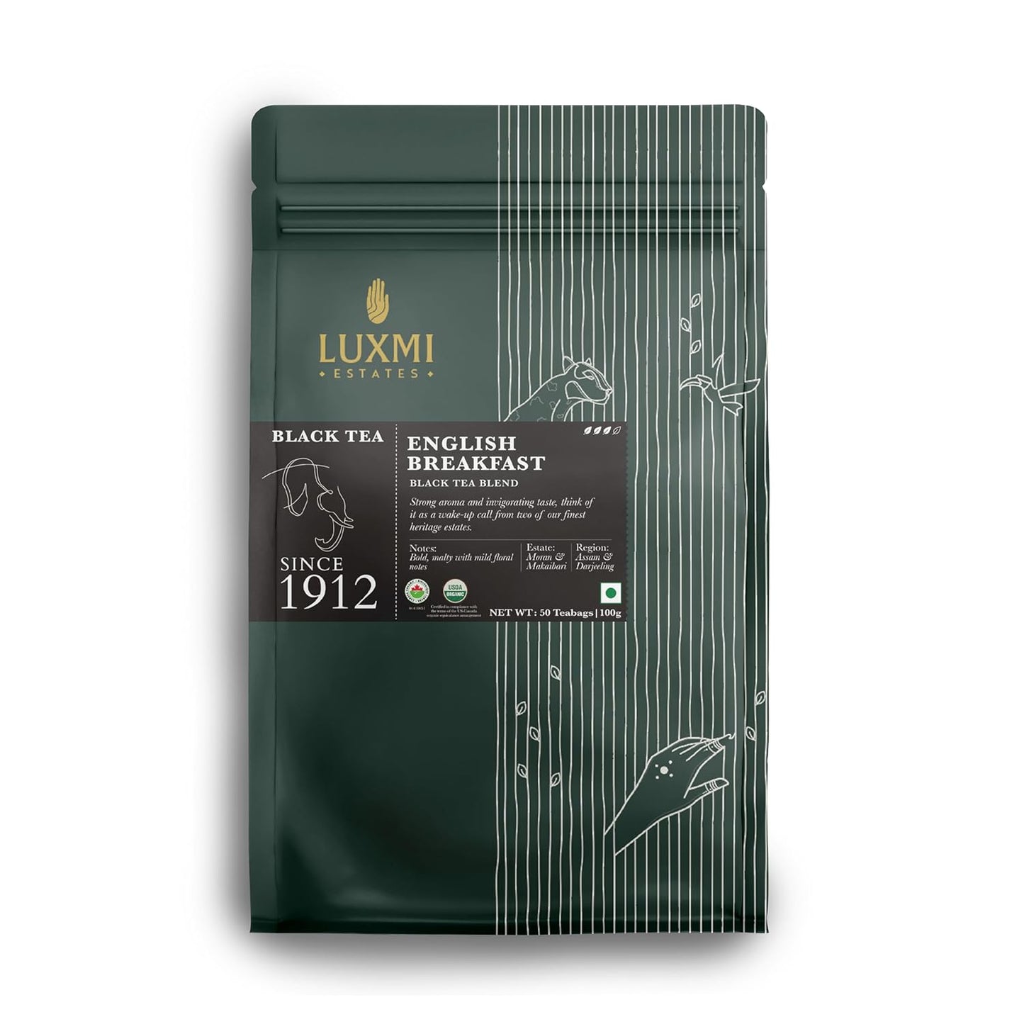 Luxmi Estates Tale of Two Estates Organic English Breakfast Tea (50 Tea Bags) Caffeinated Tea Bags For A Morning Boost and Natural Energy, With Certified Organic Darjeeling & Assam Black Tea
