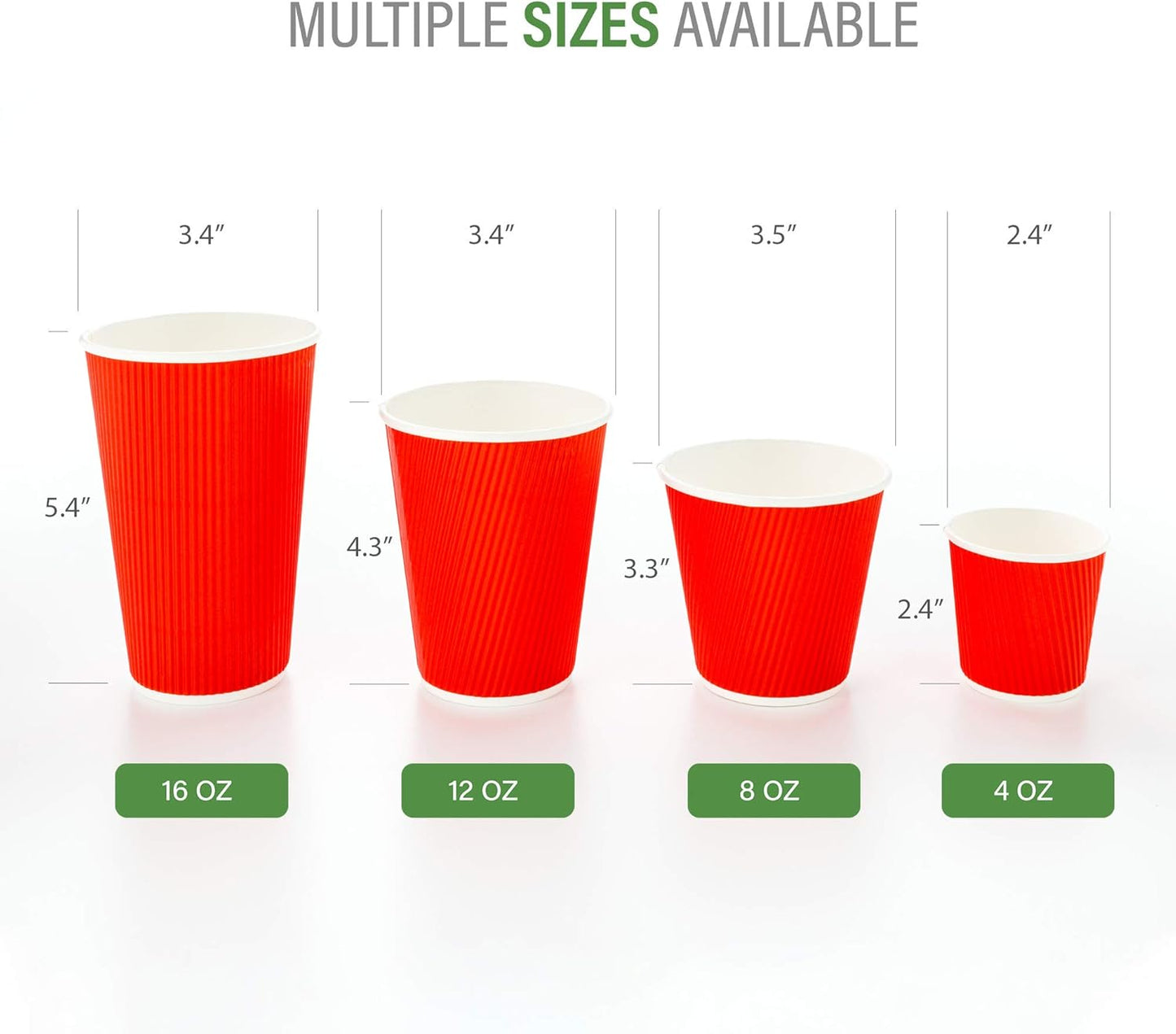 500-CT Disposable Red 4-OZ Hot Beverage Cups with Ripple Wall Design: No Need for Sleeves - Perfect for Cafes - Eco-Friendly Recyclable Paper - Insulated - Wholesale Takeout Coffee Cup