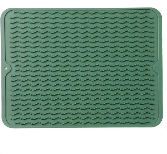 Silicone Dish Drying Mat for Multiple Usage,Easy clean,Eco-friendly,Heat-resistant Silicone Mat for Kitchen Counter or Sink,Refrigerator or drawer liner Green L 16 inches x 12 inches