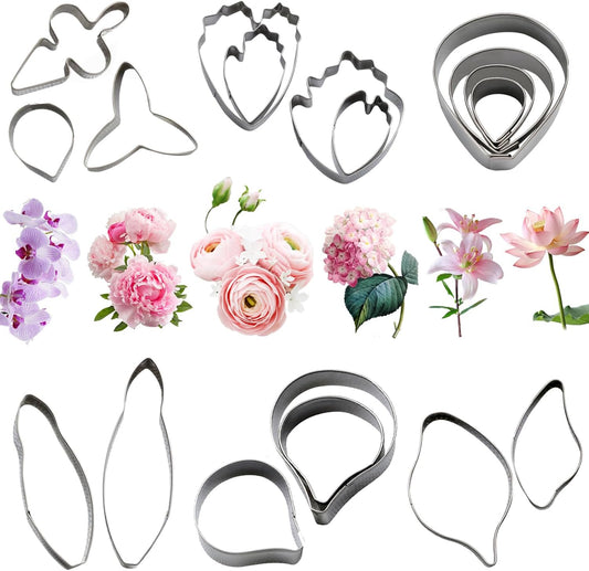 KALAIEN 6 Set Gumpaste & Fondant Flower Cookie Cutter Set - 18pcs for Wedding & Birthday Cake Decorating