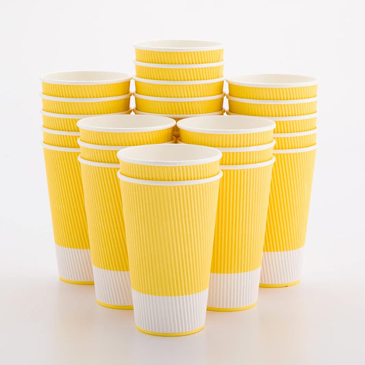 Restaurantware 16 Ounce Double Wall Disposable Coffee Cups, 500 Insulated Light Yellow Paper Tumblers with Ripple Wall Design, Lids Sold Separately for Hot Drinks like Tea, Hot Chocolate and More