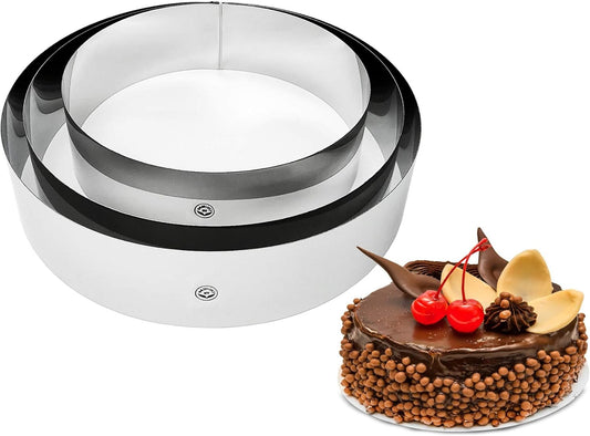 NEWLINE NY Stainless Steel Cake Mousse Rings for creating Round Appetizers, Molded Salads, Cakes, Mousse and Desserts, 3 Round Cake Mousse Flan Rings 8", 9.5" 10.5" Set