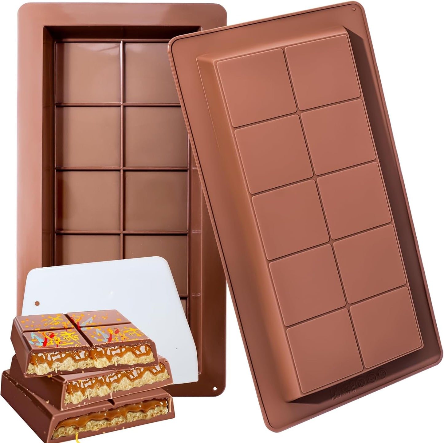 2 PCS Dubai Chocolate Bar Mold, Silicone Chocolate Mold 1 Inch Deep, dubai chocolate bar pistachio for Stuffed Bar with Scraper