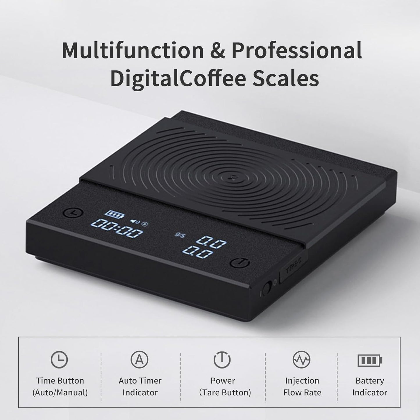 TIMEMORE Coffee Scale Basic 2.0 Electronic Espresso Scale with Water Flow Rate and Timer Function, Free Switching of Ounce/kg Units, Digital Scale for Kitchen/Baking/Cooking, Black