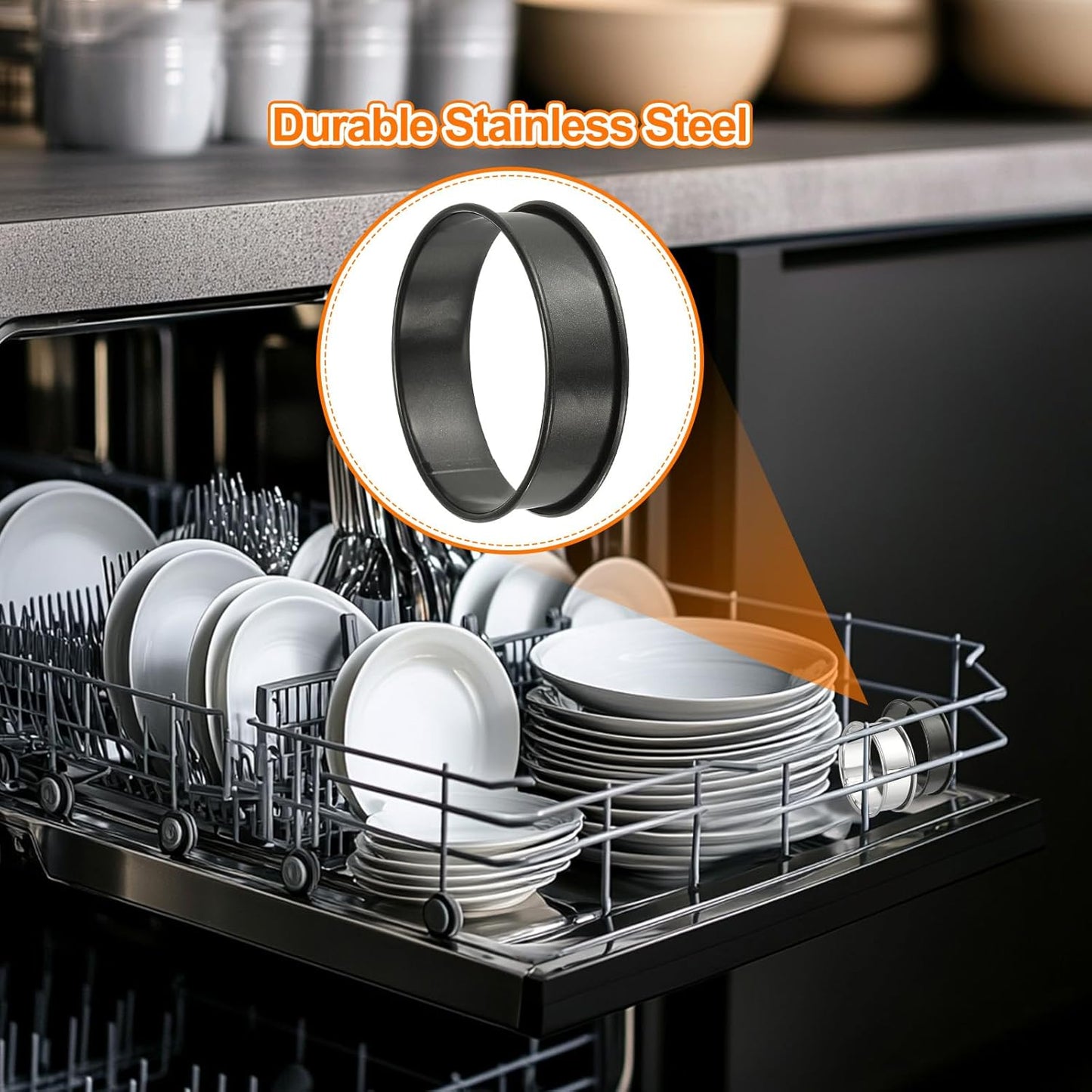 HARFINGTON 6pcs Crumpet Rings 3.15" Nonstick Round Cake Ring Stainless Steel Double Rolled English Pastry Rings for Kitchen Baking Crumpet Dessert, Black