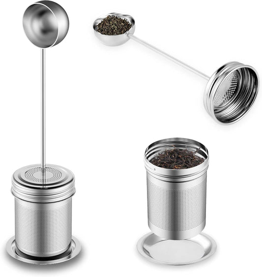 House Again 2 Pack 2 IN 1 Tea Infuser for Loose Tea, Ultra Fine Mesh Tea Ball Strainer with Spoon, Updated 304 Stainless Steel, Loose leaf Tea Steeper, Perfect for Loose Tea, Herbal Tea, Teabag