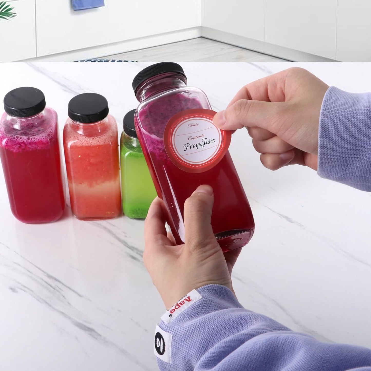 BIGIVACA 8 oz Glass Juice Bottles with Lids,6 PACK Bottles for Juicing,Square Drinking Jars Glass for Coffee,Cola,Milk,Tea in Travel,Work,School