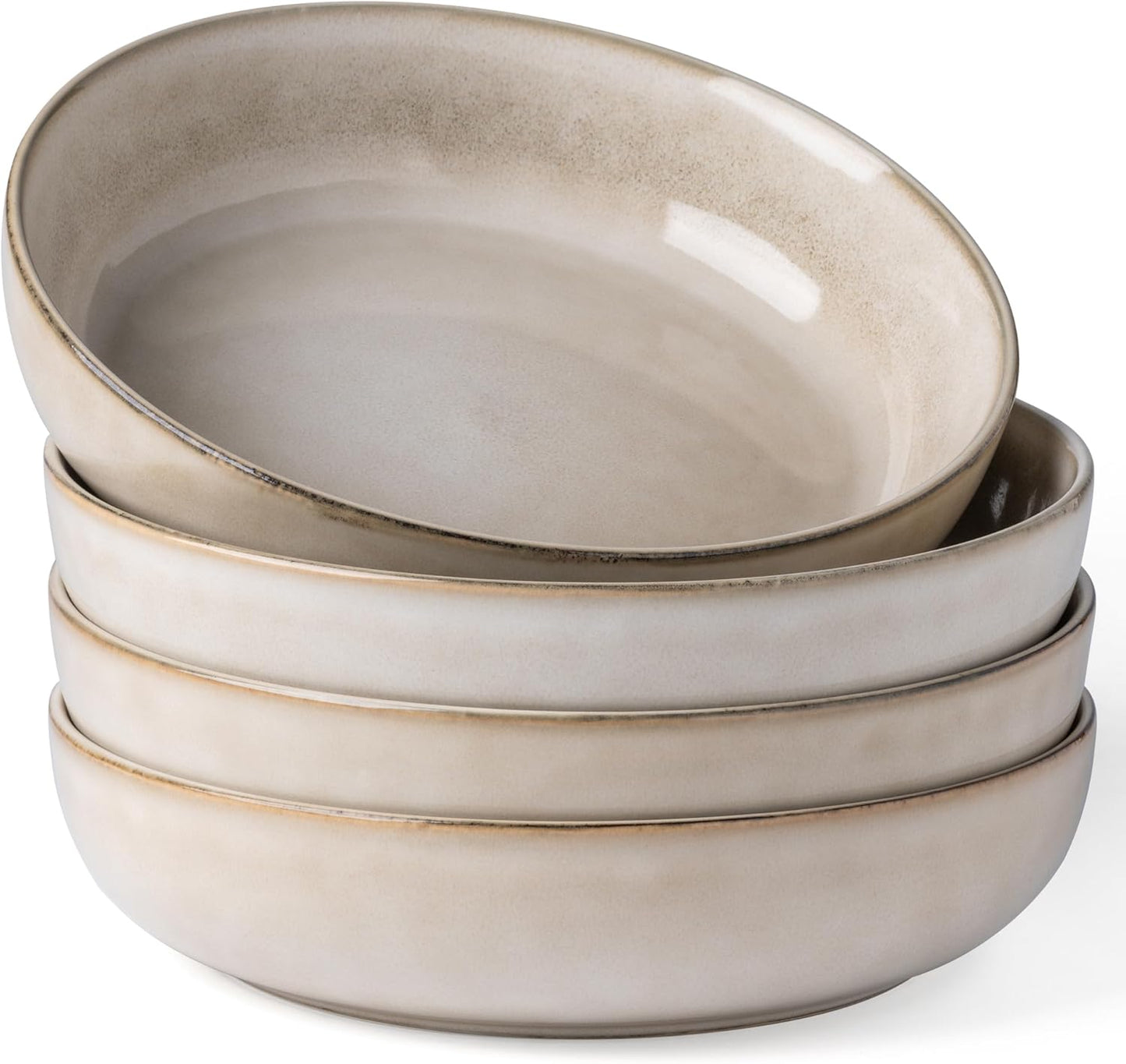 GBHOME 9'' Large Ceramic Pasta Bowls, 38oz Stoneware Pasta Serving Bowls Set of 4 for Kitchen, Wide Bowls for Fruit,Pasta,Salad,Oatmeal,Meal, Microwave Safe, Reactive Glaze-Cappuccino