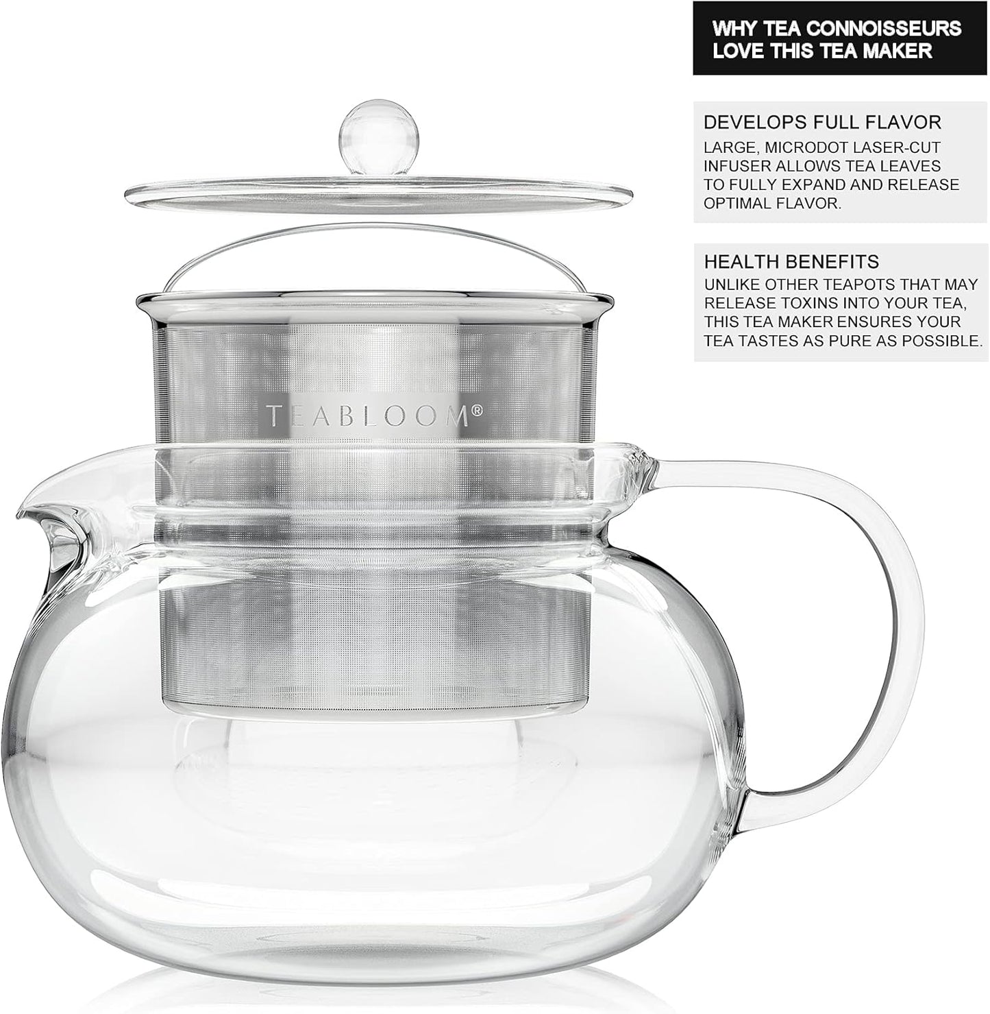 Teabloom Kyoto 2-in-1 Tea Kettle/Tea Maker – Heatproof Glass Teapot with Removable Loose Tea Filter – Tea Connoisseur's Choice
