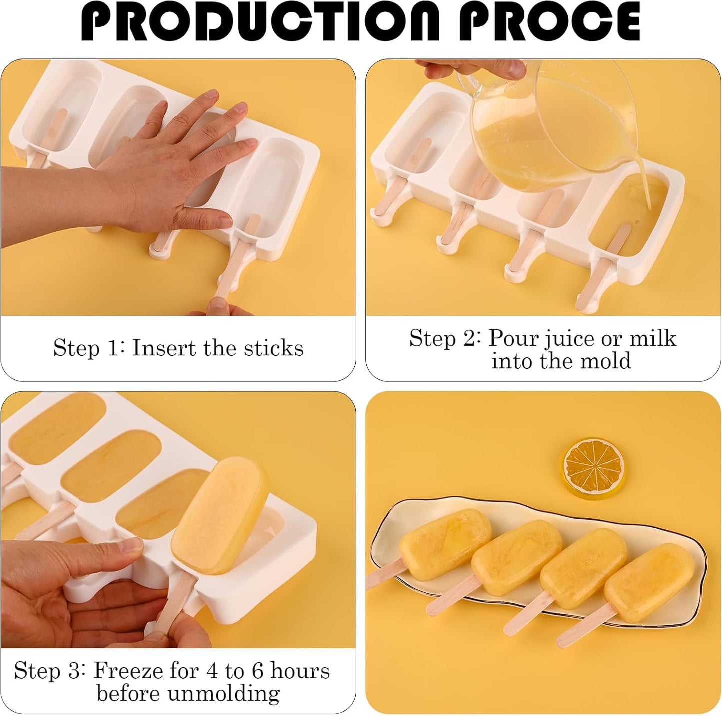 Sakolla Small Popsicle Silicone Molds, 4 Cavities Homemade Ice Cream Molds with 100 Wooden Sticks for Ice Pop, Cakesicles, Cake Pop (Set of 3, White)