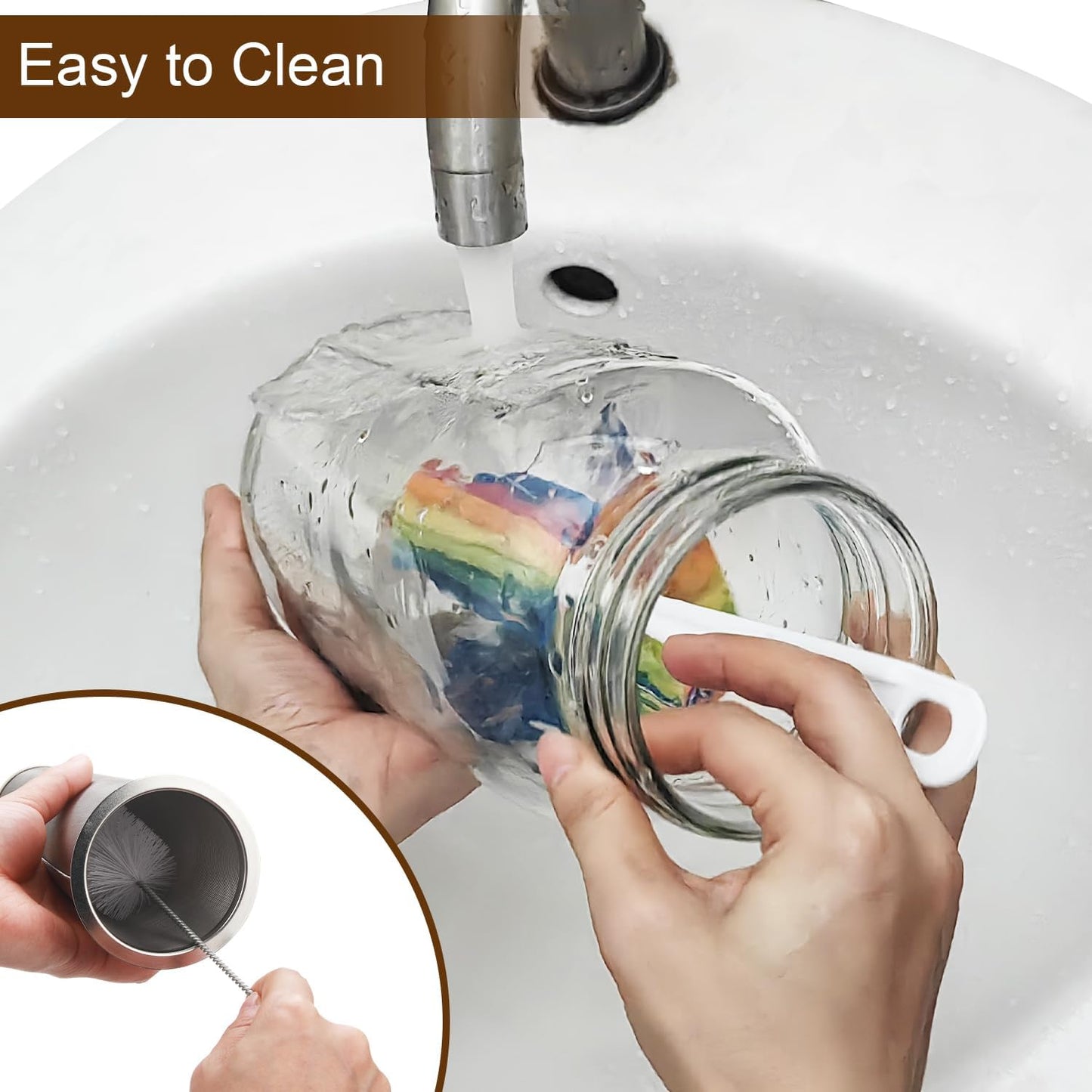 Cold Brew Coffee Maker Pitcher, 64oz Iced Coffee Tea Pitcher for Fridge with Stainless Steel Filter, 1/2 Gallon Glass Mason Jar Cold Brew Maker with Pour Spout Lid, Drying Mat, 2 Brushes, Leak-Proof