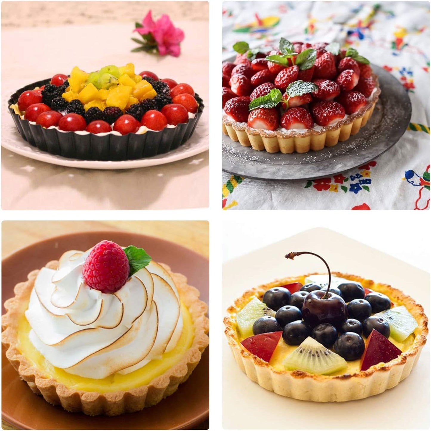 Beasea 6 Inch Tart Pan, 4pcs Small Pie Pans Removable Bottom Mini Tart Pans Non Stick Pie Pan, Loose Bottom Fluted Tart Pan Round Instant Pot Quiche Pan for Oven Baking