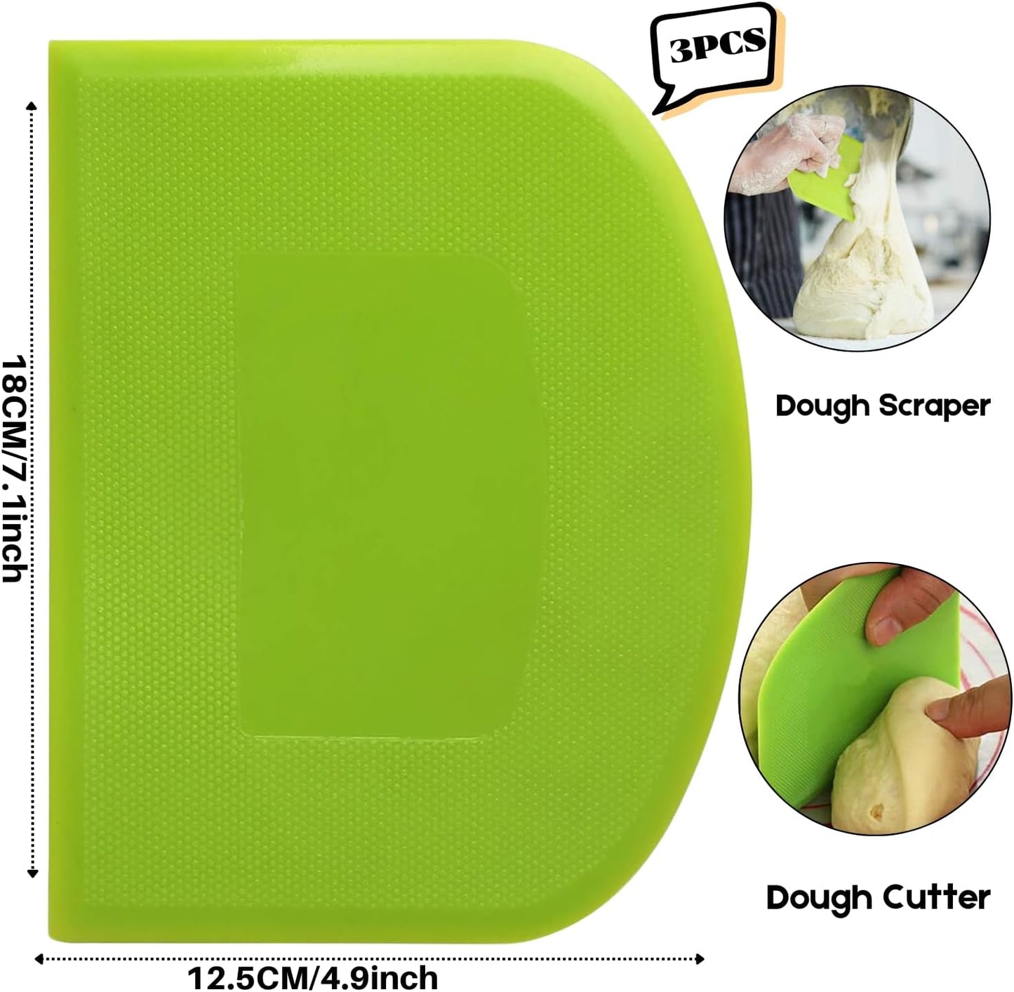 SURDOCA Dough Scraper Bench Scraper - 3P 7.1x4.9" Plastic Flexible Bowl Scraper, Sharp Edge & Angles Cake Scraper. Non-Slip Bakeware Decorating Tools Sculpting & Modeling Tools - Green+Yellow+Green