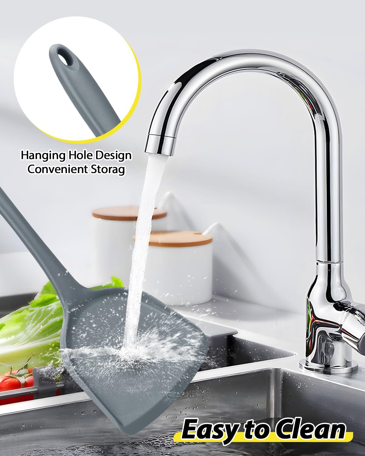 4 Pcs Silicone Kitchen Utensils Set, Wok Spatulas-Slotted Turner-Cooking Spoon-Slotted Spoon, Nonstick BPA Free High Heat Resistant Cooking Utensils for Frying, Mixing, Serving, Draining, Stirring