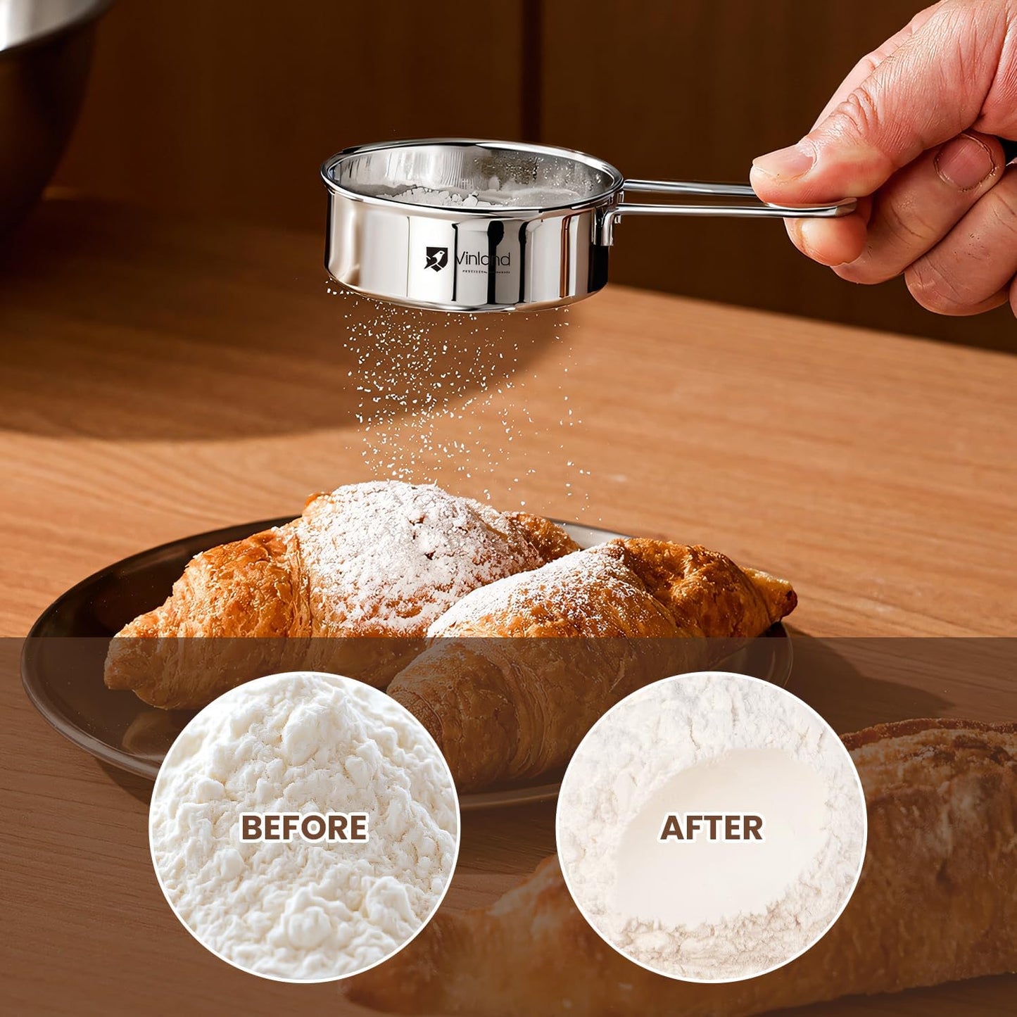 1/2 Flour Sifter, Sifter for Baking, Sifter for Enamels Fine Mesh Food-Grade Stainless Steel Vintage One-Hand Sifter Non-Rust Sifter used for Rapid Screening of Flour Apricot Flour Sugar Powder